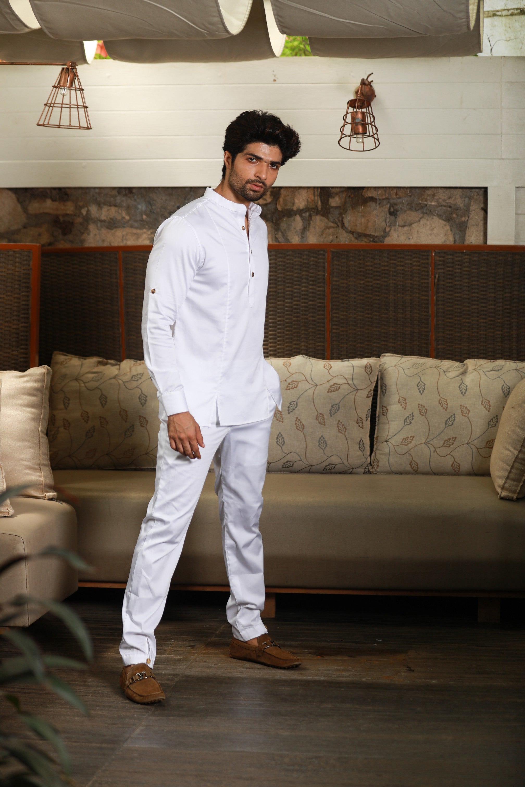 White co-ord set with front back slits
