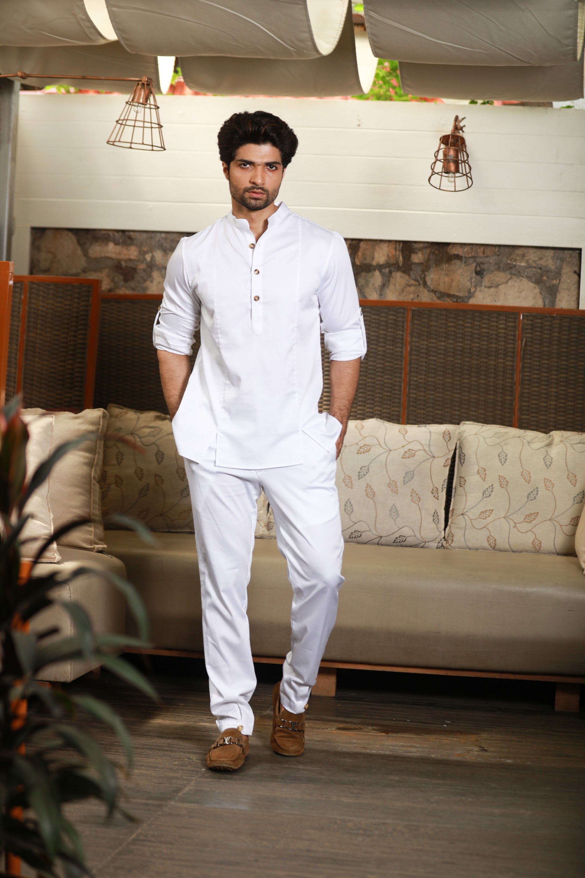 White co-ord set with front back slits