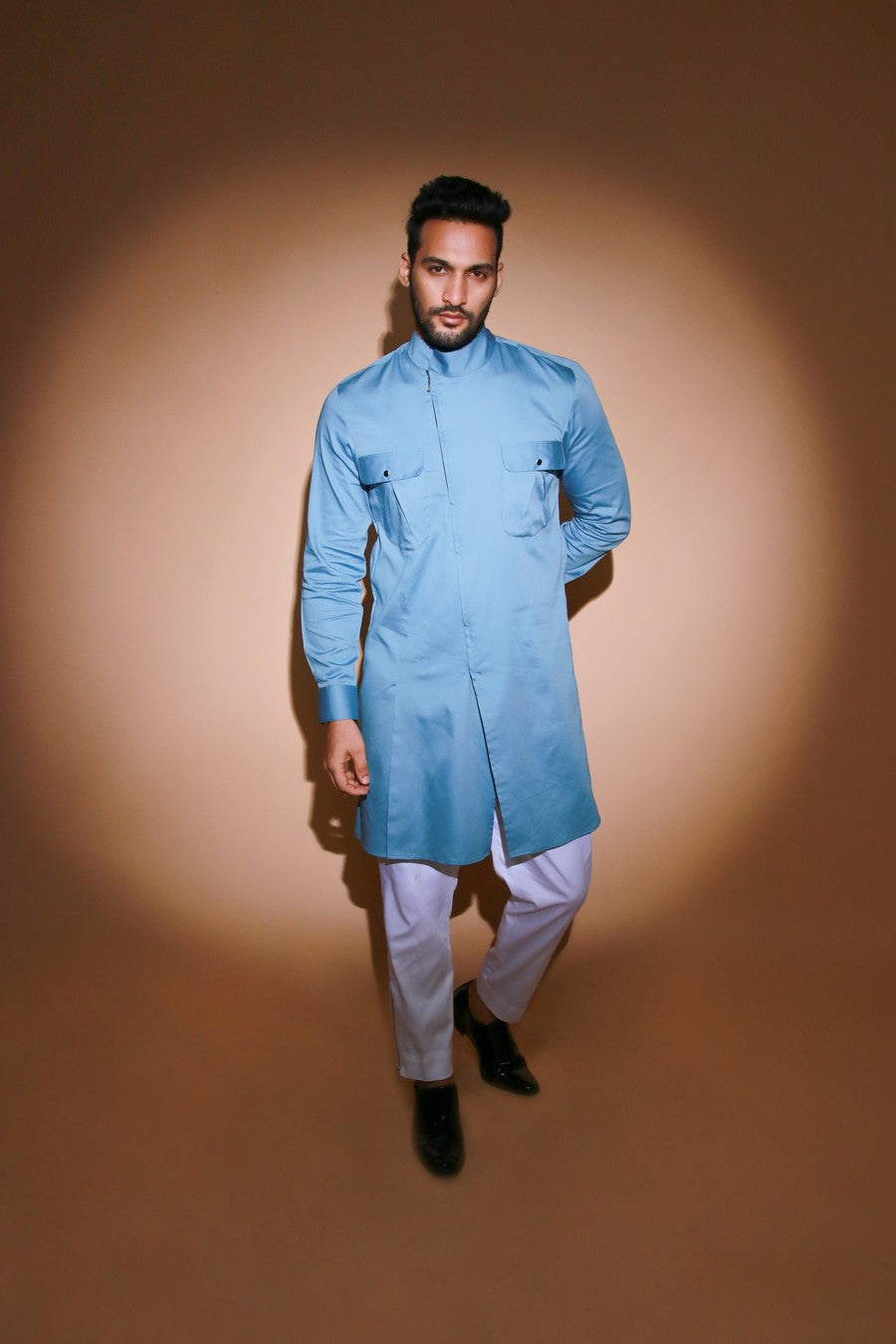 Slate blue stand collar co-ord set
