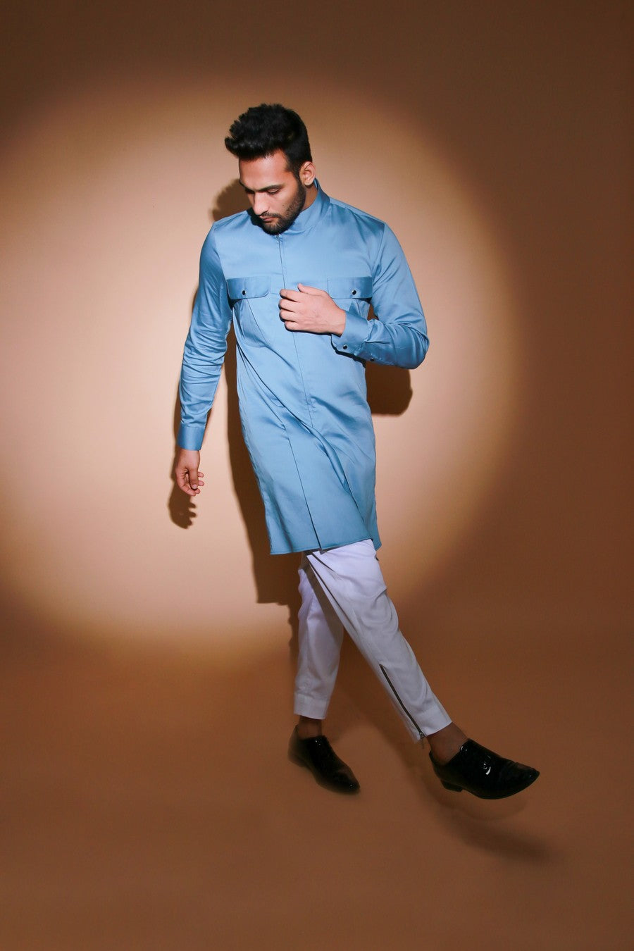 Slate blue stand collar co-ord set