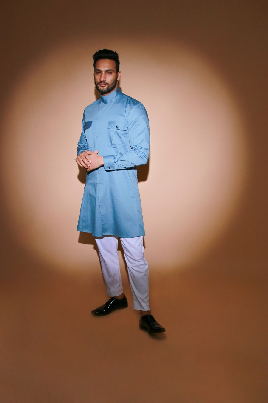 Slate blue stand collar co-ord set