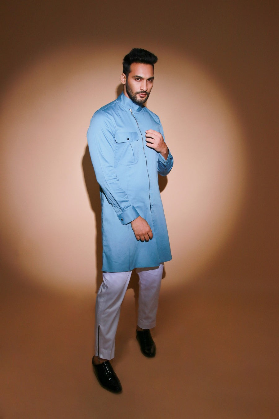 Slate blue stand collar co-ord set