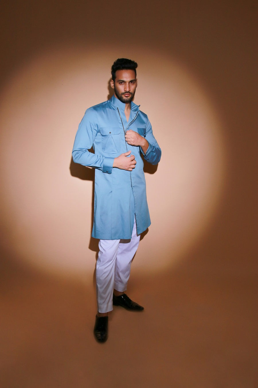 Slate blue stand collar co-ord set