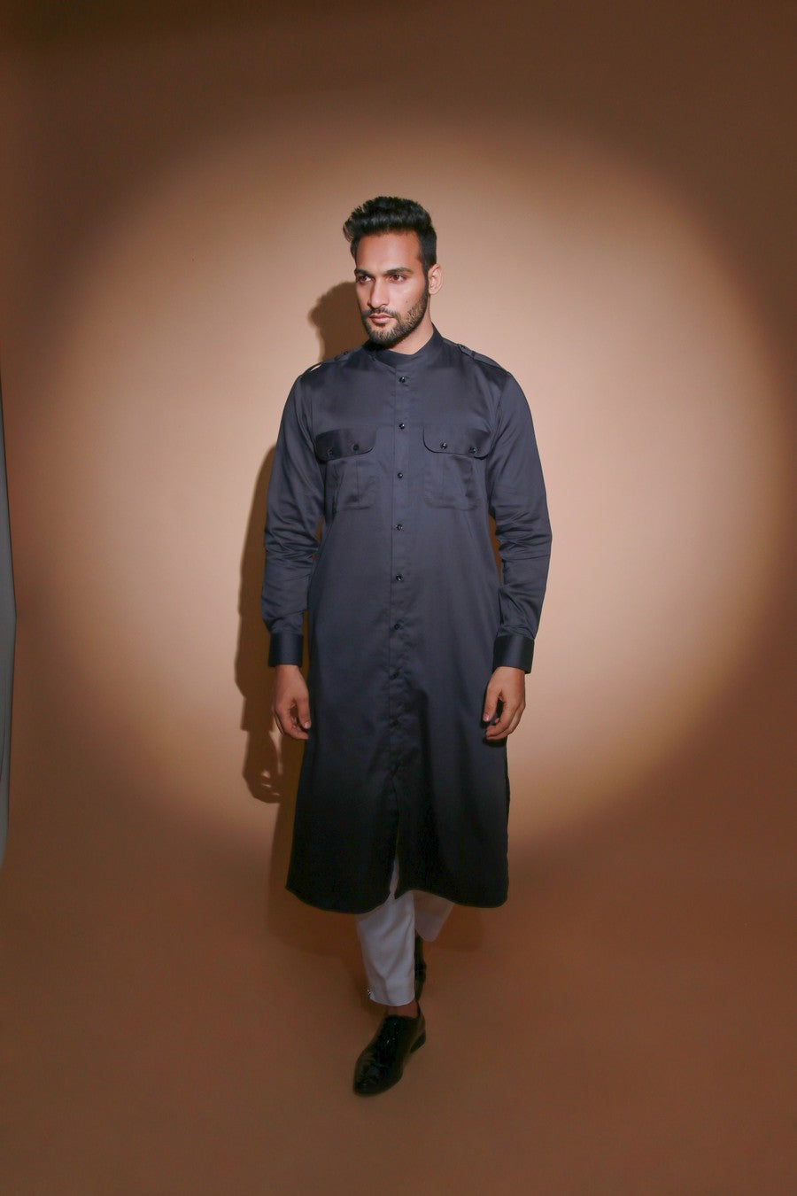 Charcoal with 2 front pocket and shoulder flap co-ord set
