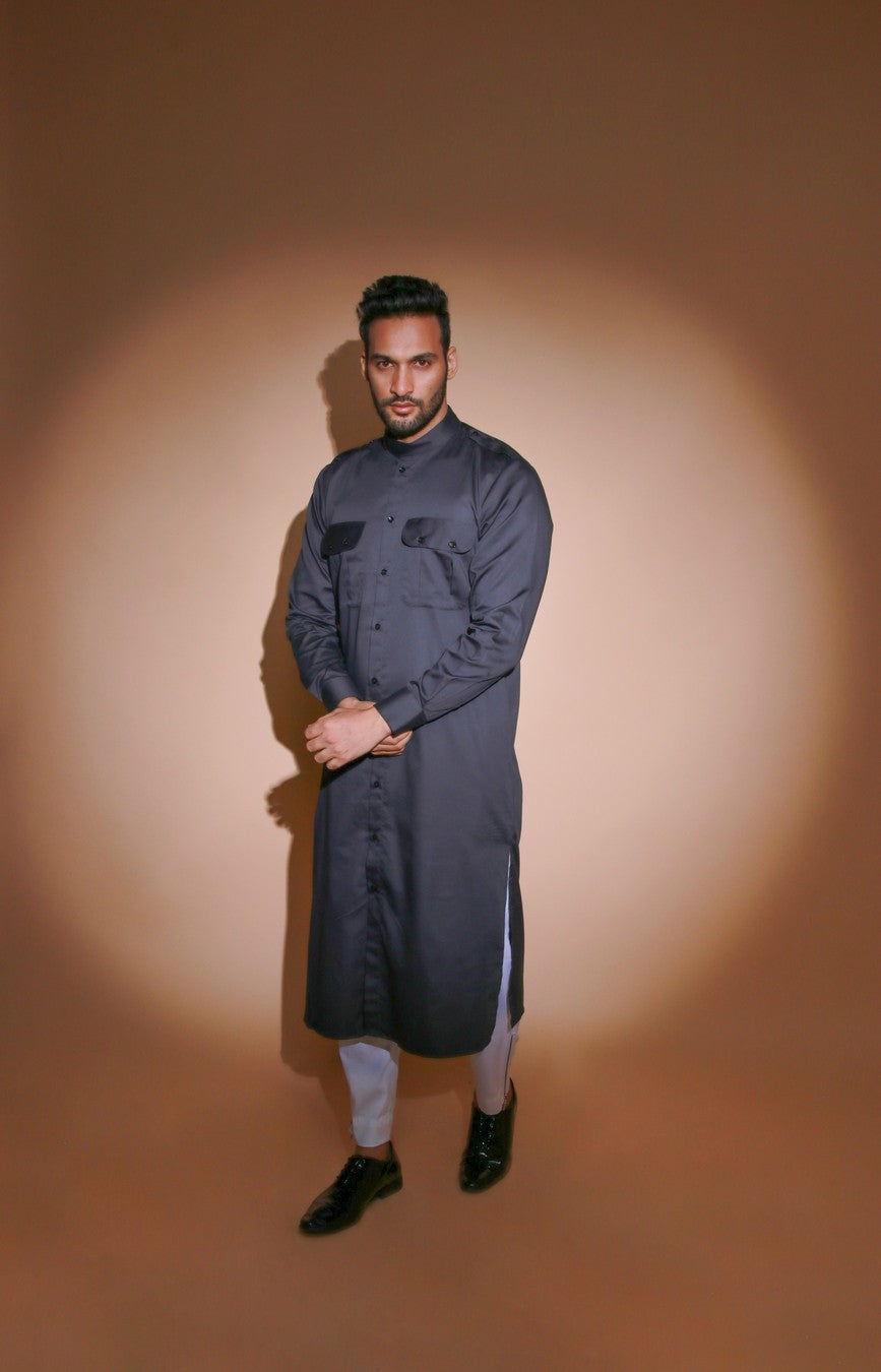 Charcoal with 2 front pocket and shoulder flap co-ord set