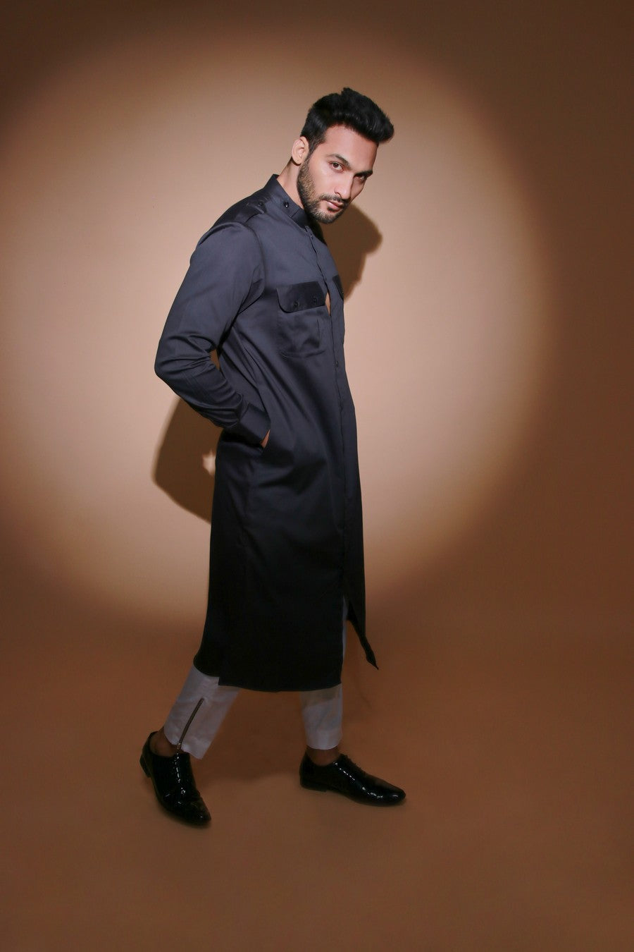 Charcoal with 2 front pocket and shoulder flap co-ord set