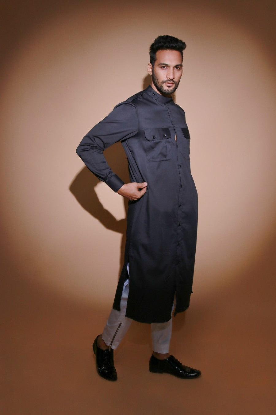 Charcoal with 2 front pocket and shoulder flap co-ord set