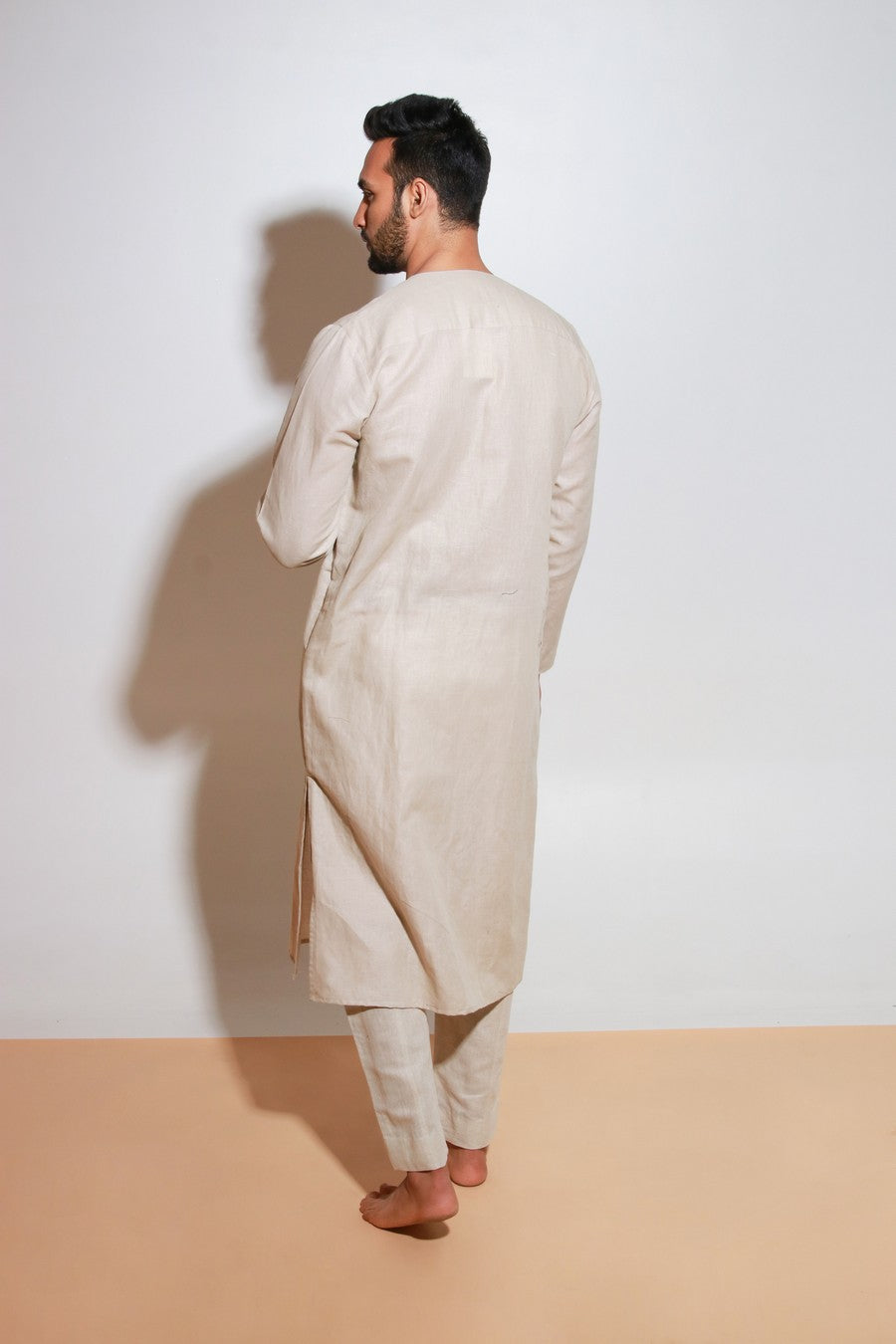 Ecru linen co-ord set with black one side long zip