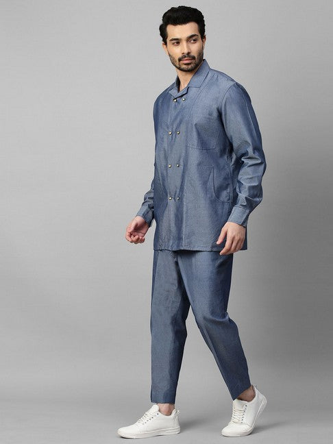 Light blue denim double breasted shirt co-ord set