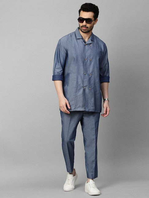 Light blue denim double breasted shirt co-ord set