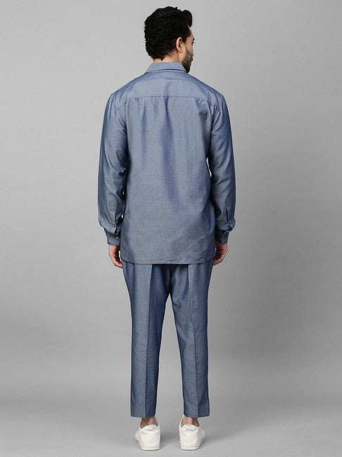 Light blue denim double breasted shirt co-ord set