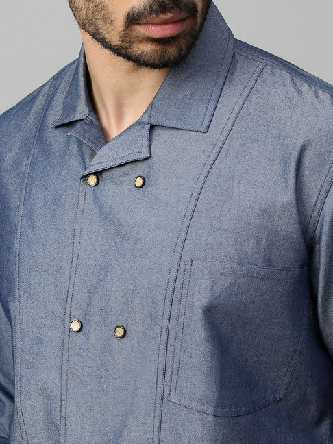 Light blue denim double breasted shirt co-ord set