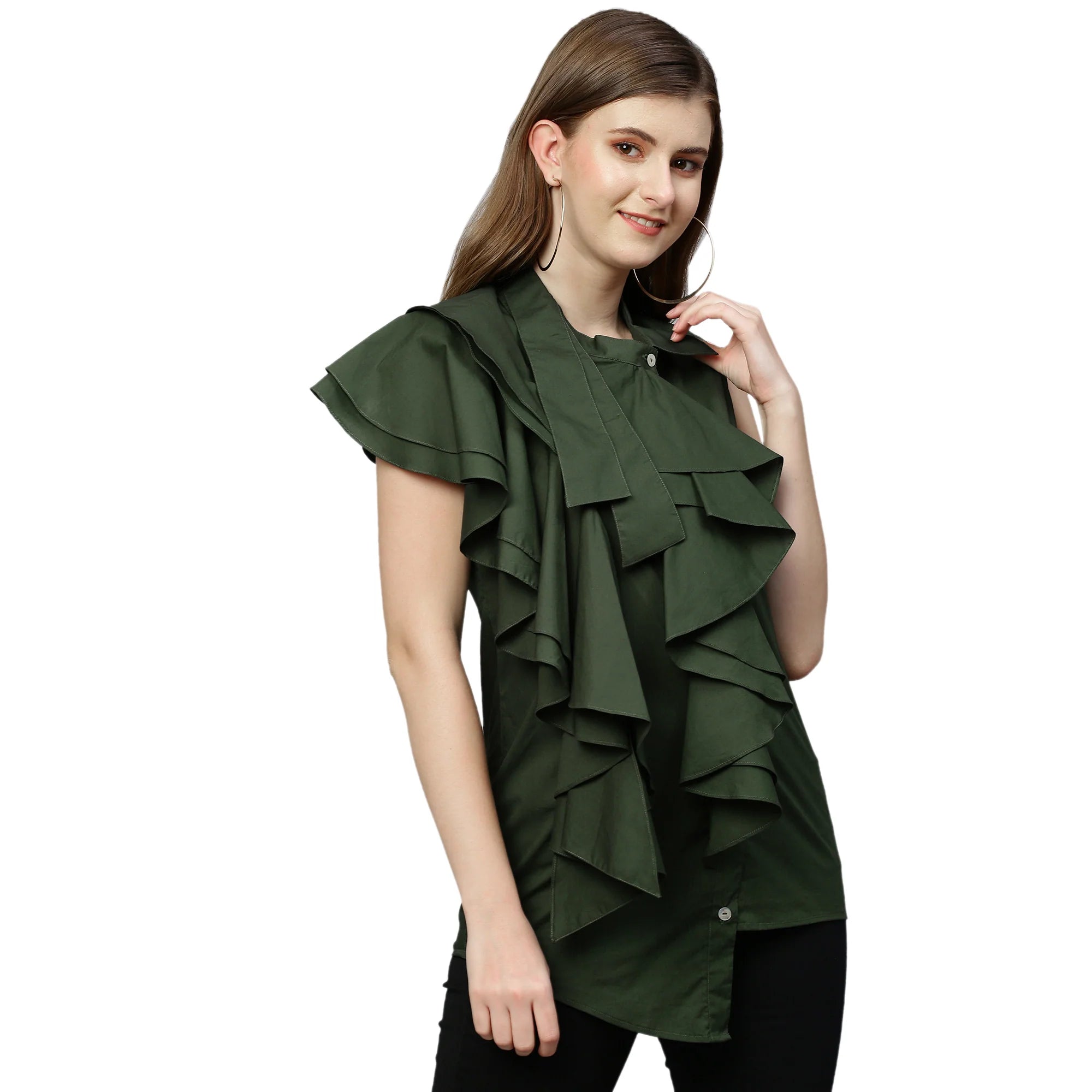 Extended collar and frill top
