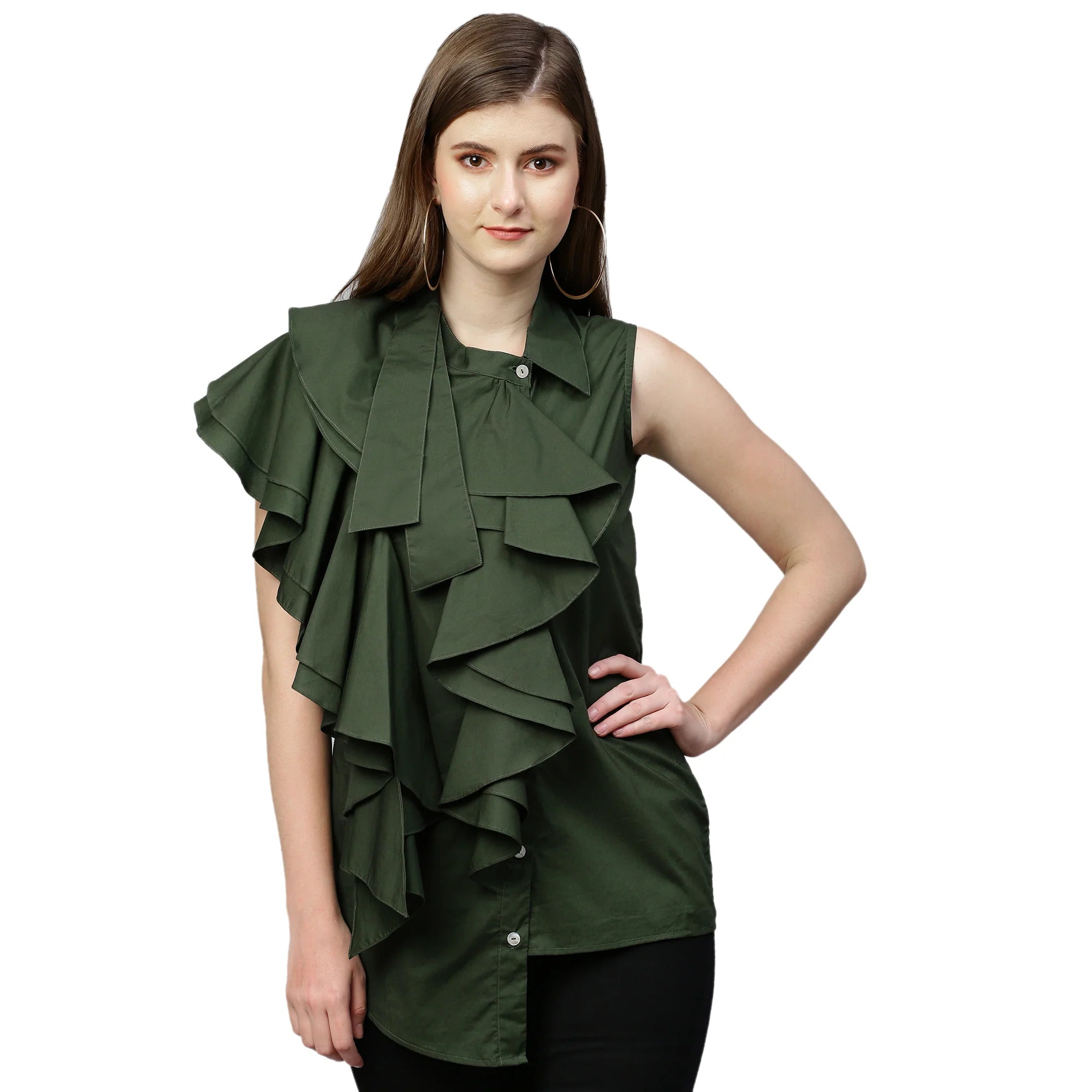 Extended collar and frill top