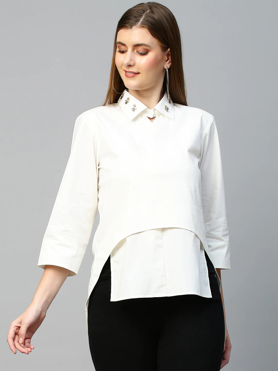 Top with embroidered collar and deconstructed front and back