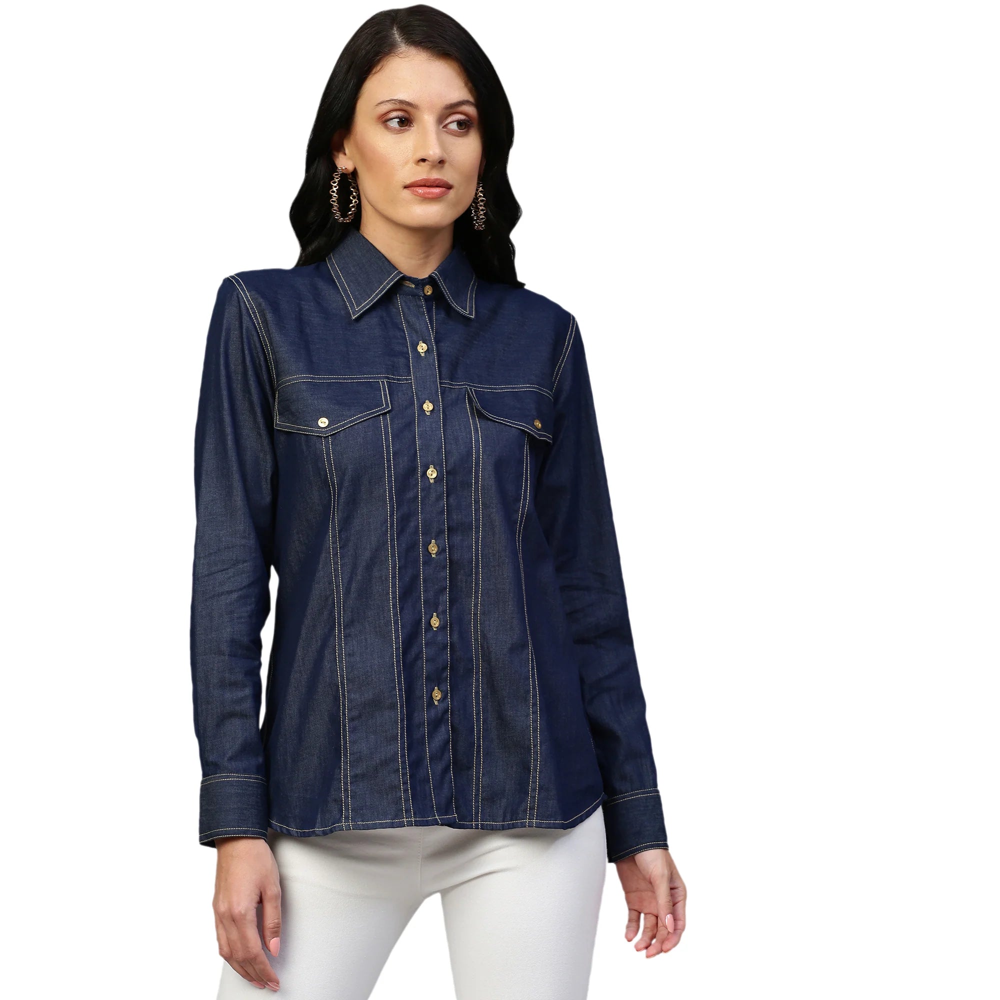 Denim shirt with embellishments
