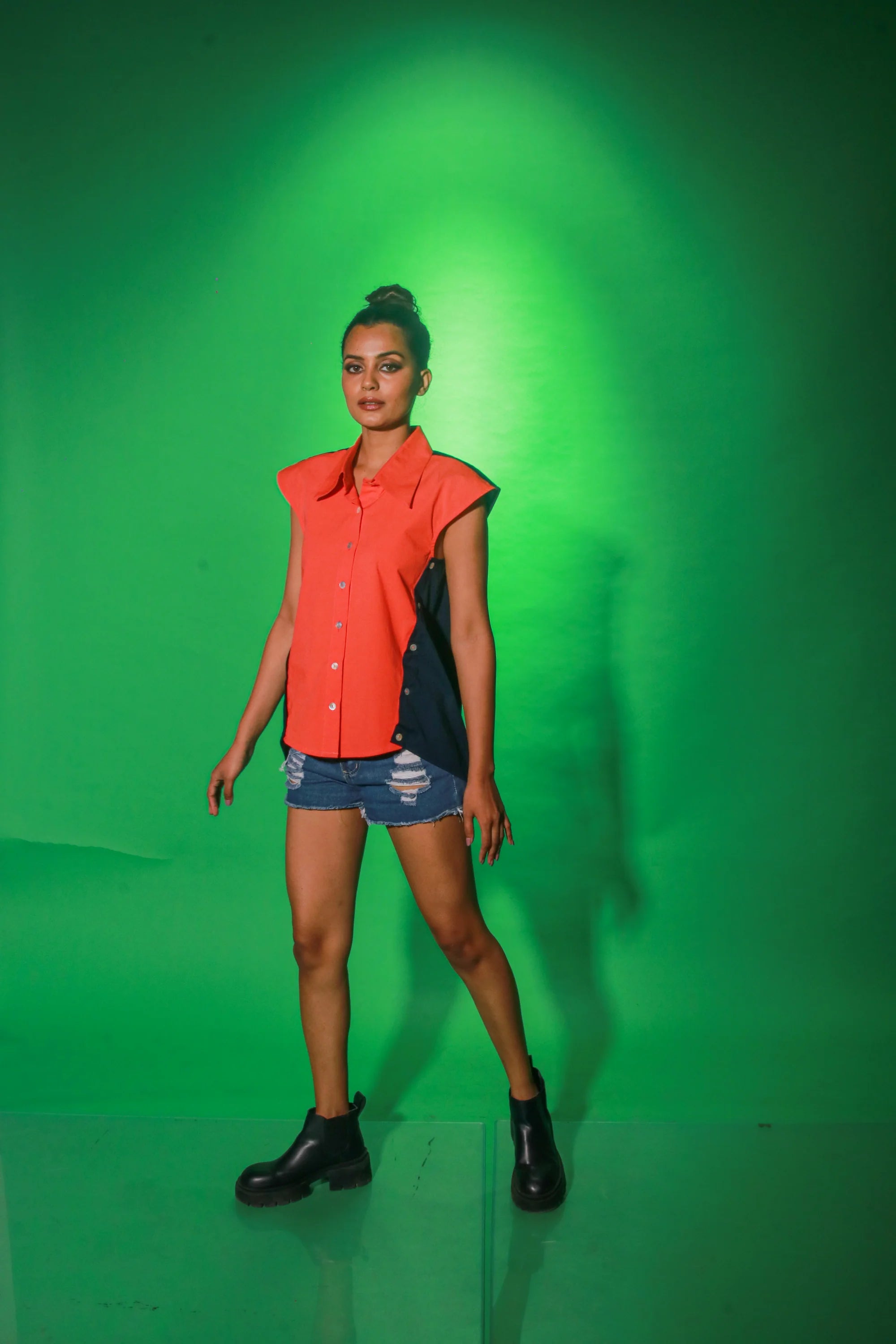 Coral and Navy blue sleeveless top