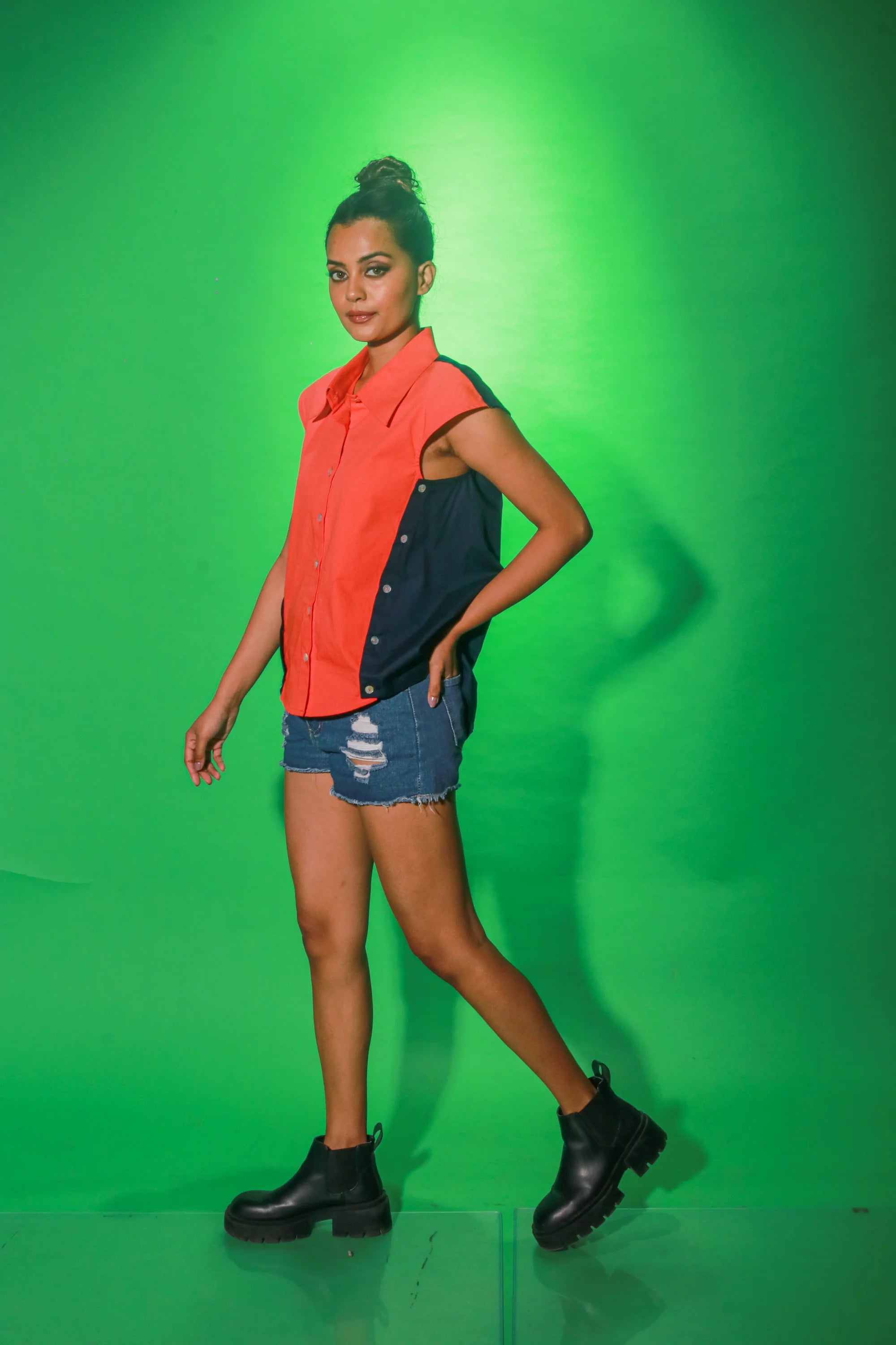 Coral and Navy blue sleeveless top