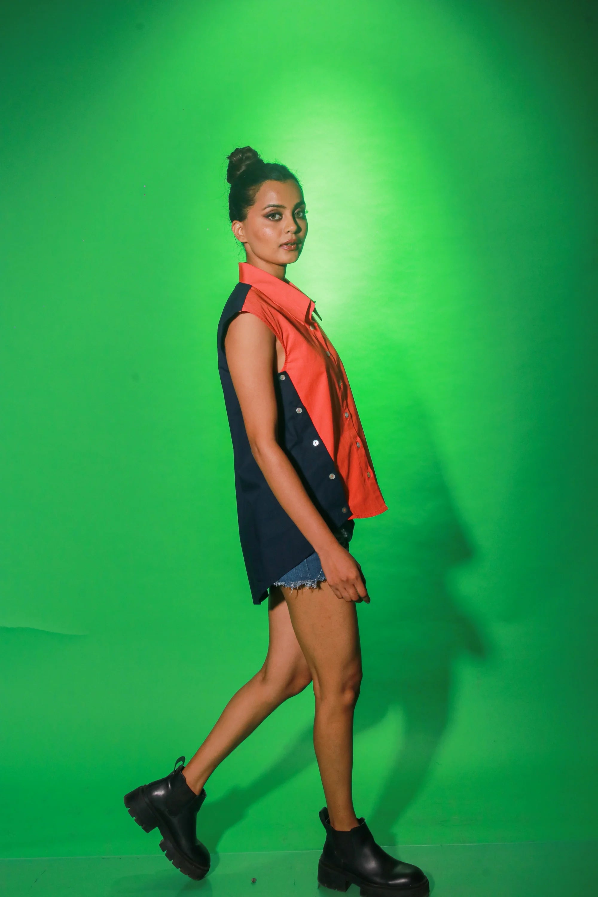 Coral and Navy blue sleeveless top