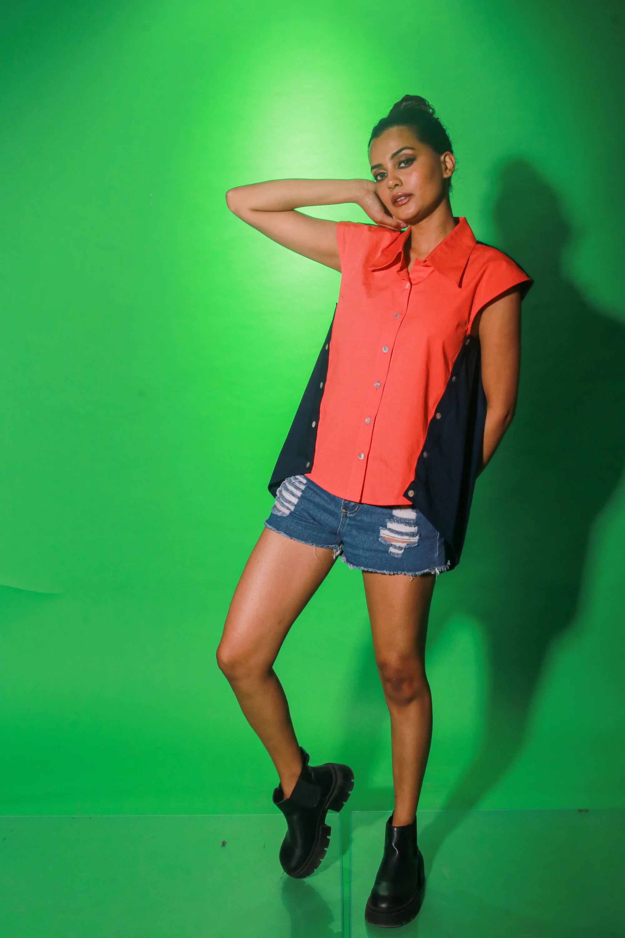 Coral and Navy blue sleeveless top