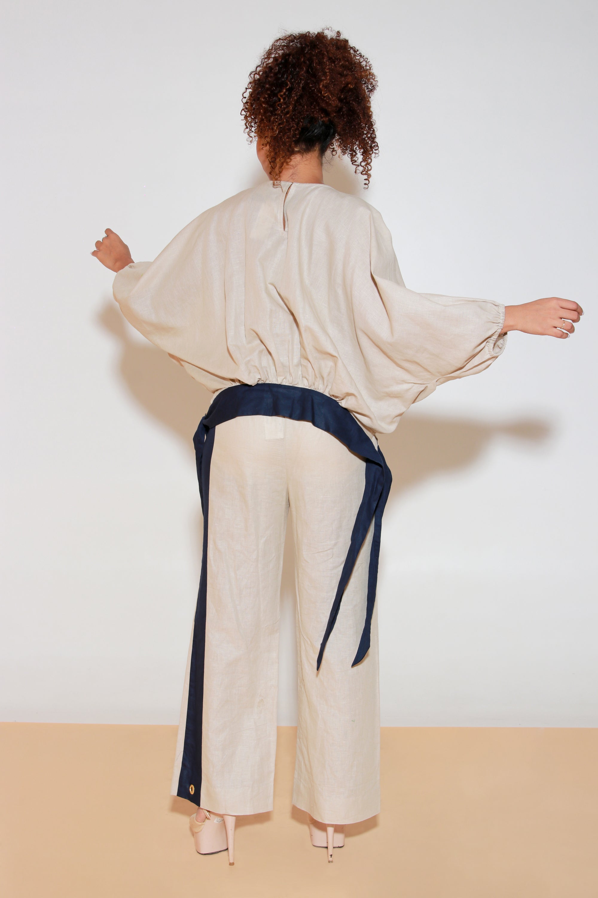 Ecru and blue linen co-ord set
