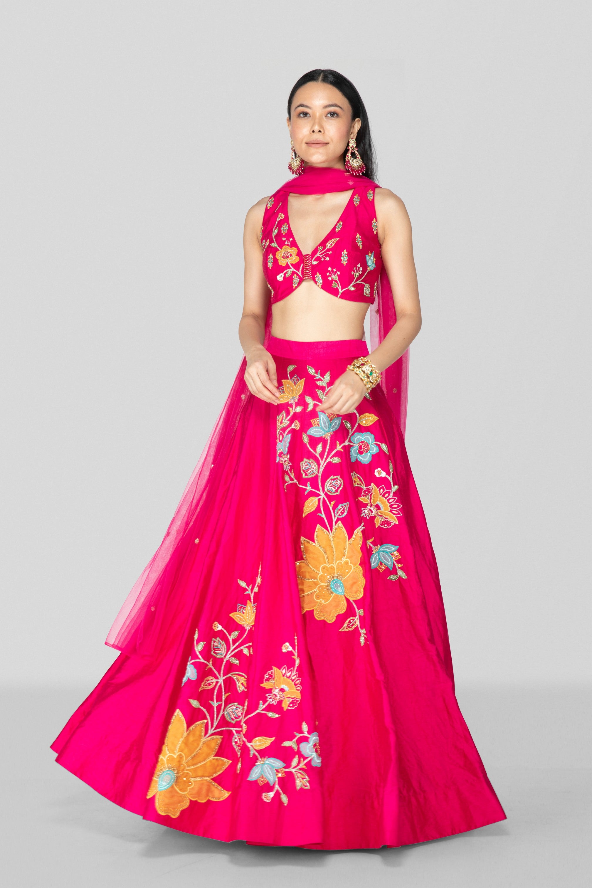 Hot Pink Applique Lehenga Set