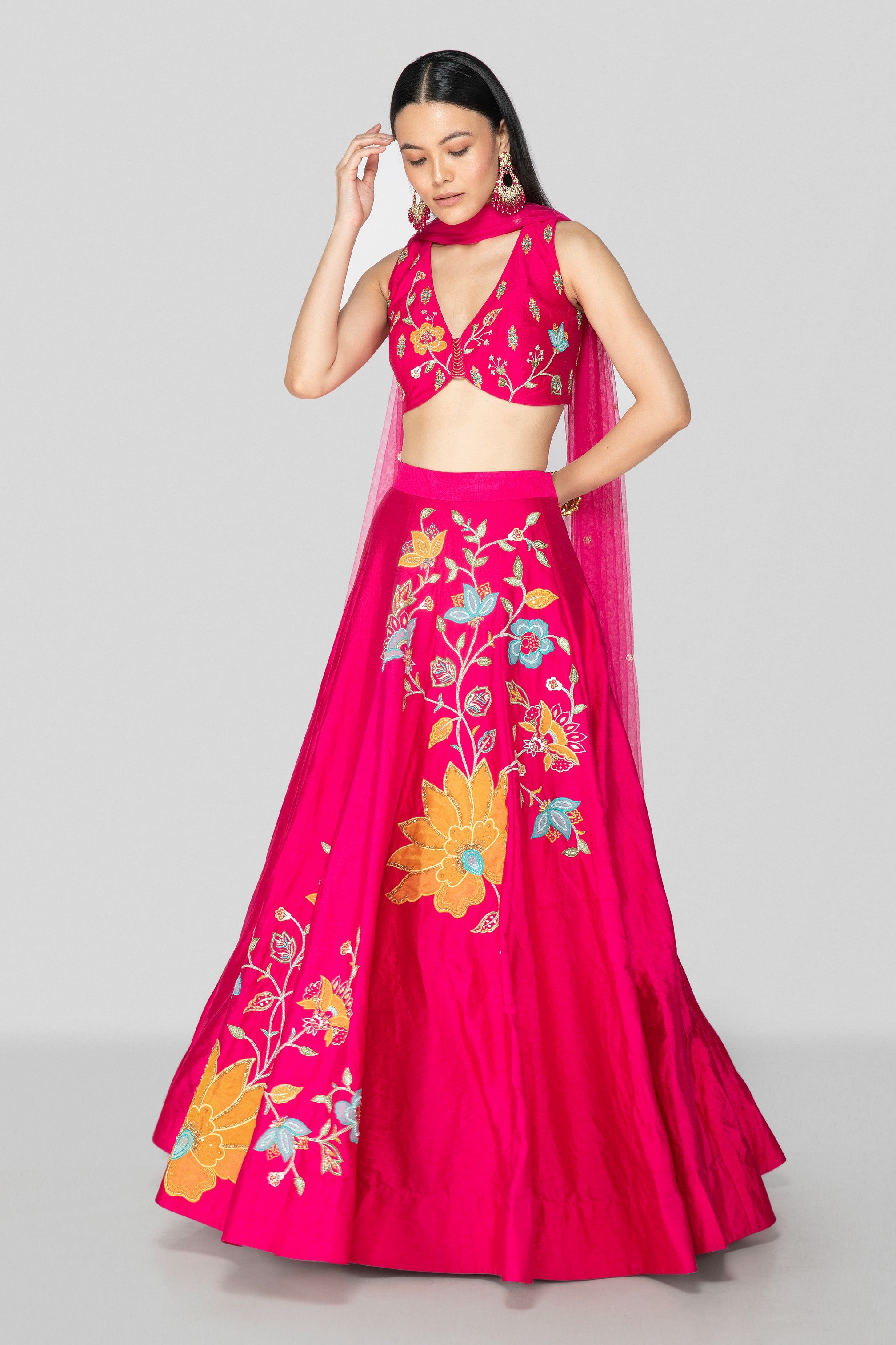 Hot Pink Applique Lehenga Set