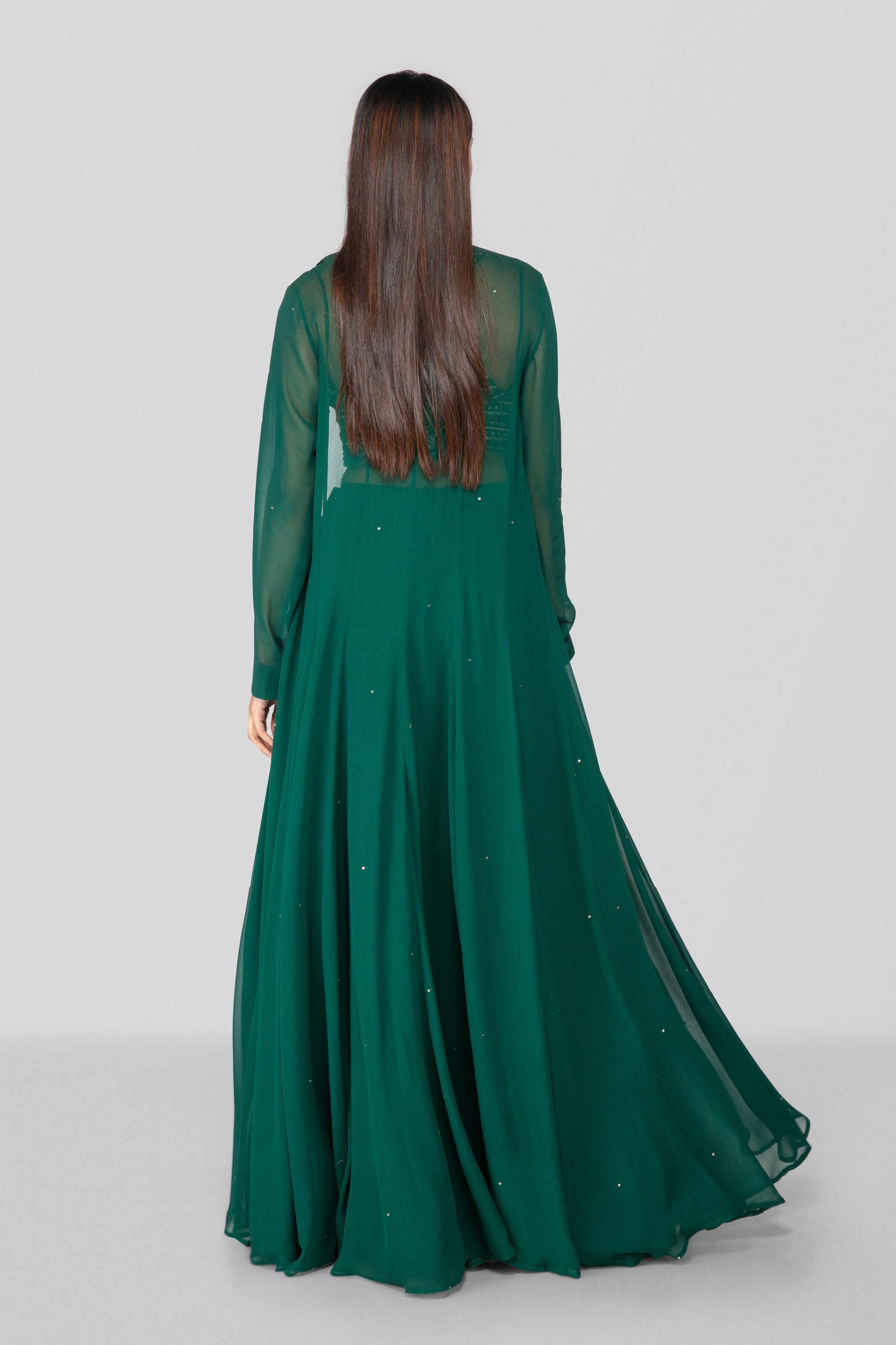 Emerald Green Embellished Sharara And Jacket Set