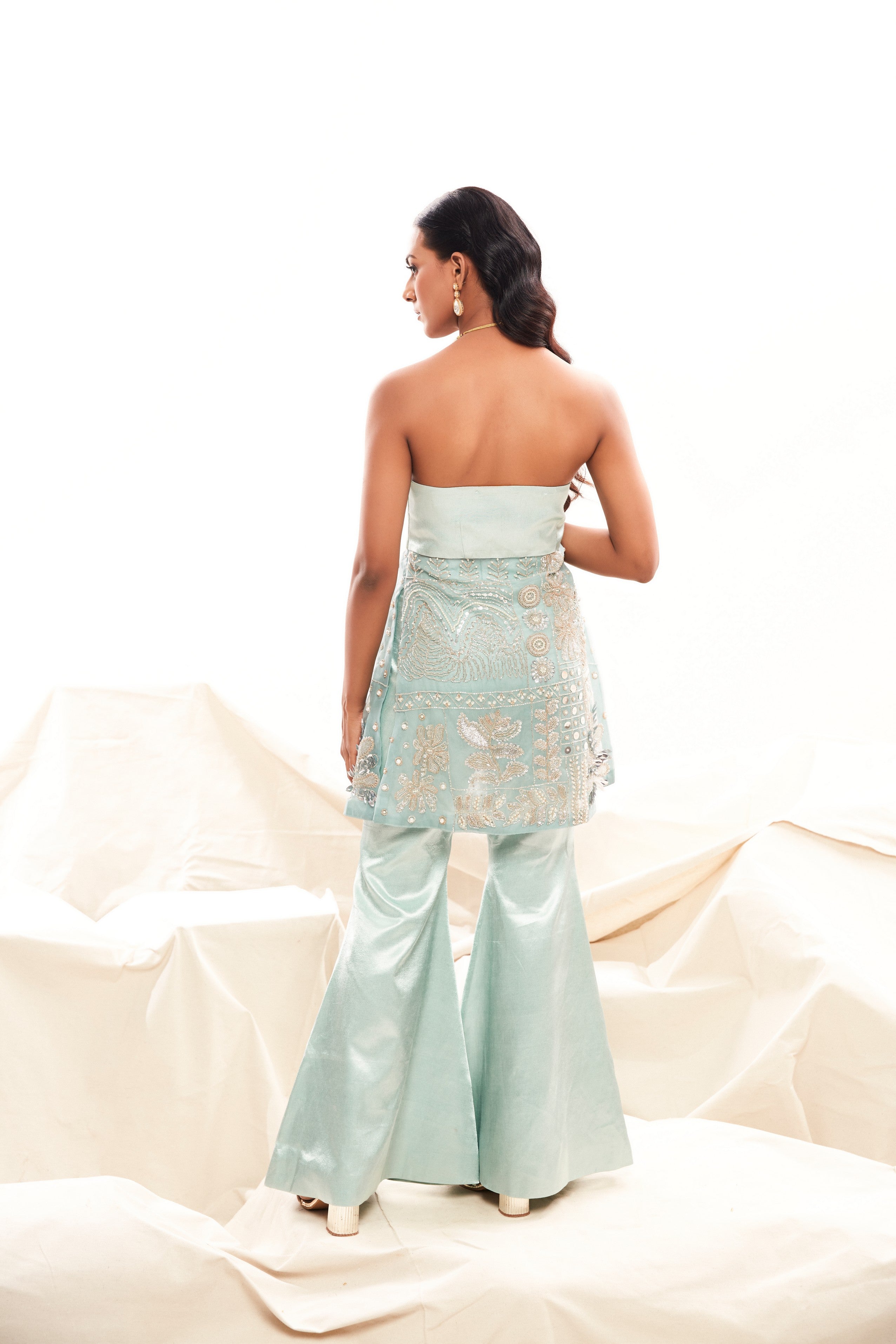 Light blue off shoulder kurta set