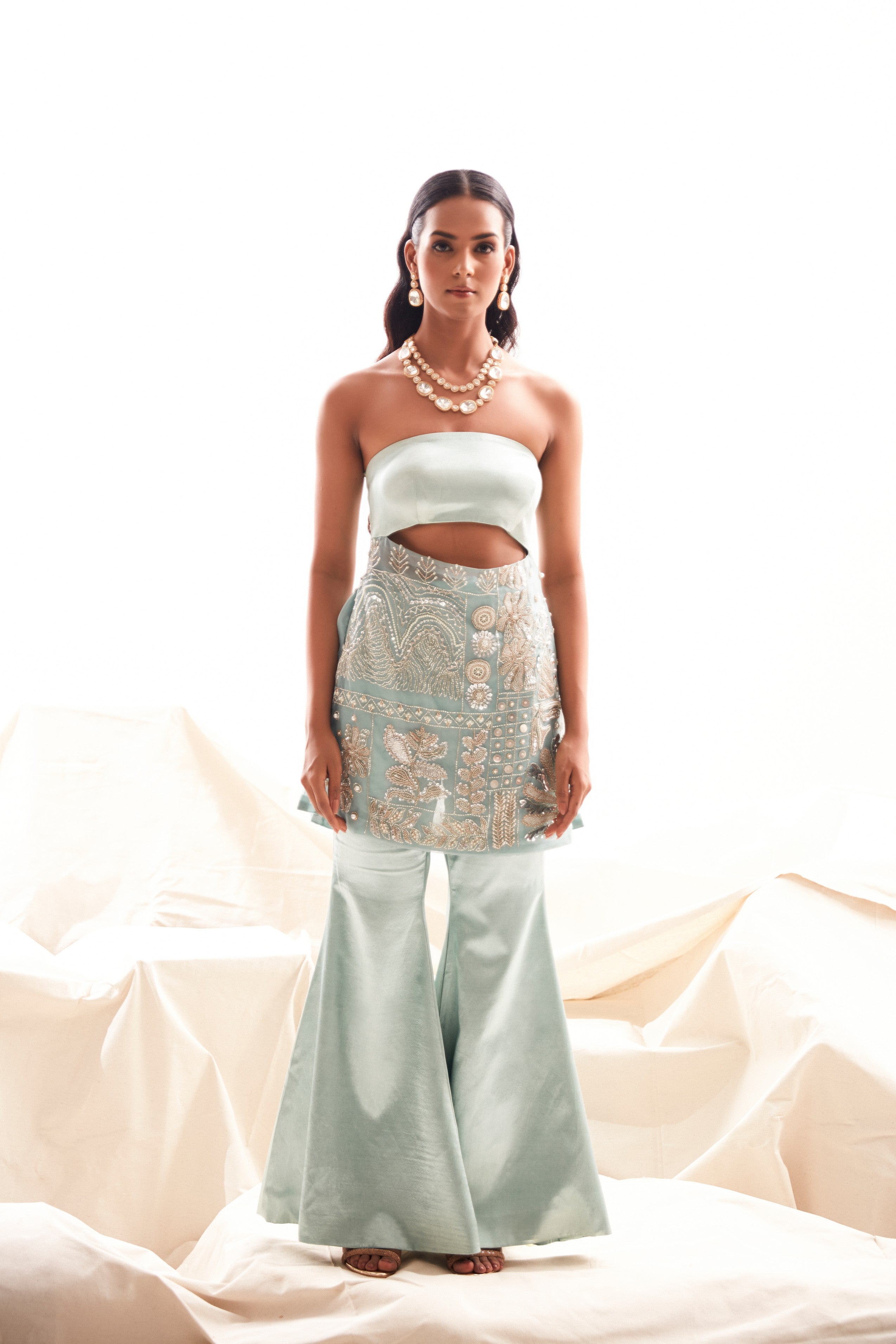 Light blue off shoulder kurta set