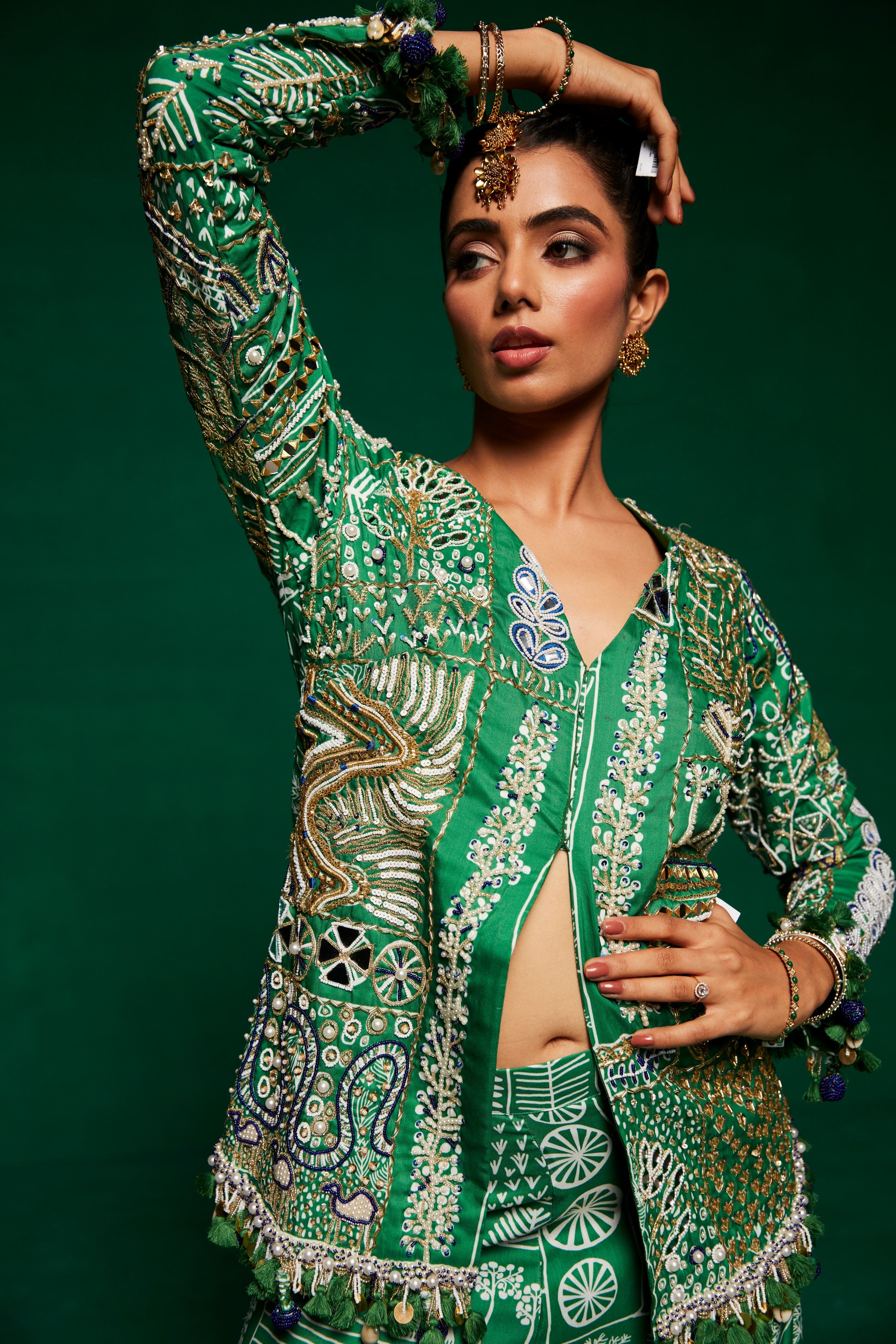 Green jacket style kurta with sharara pants