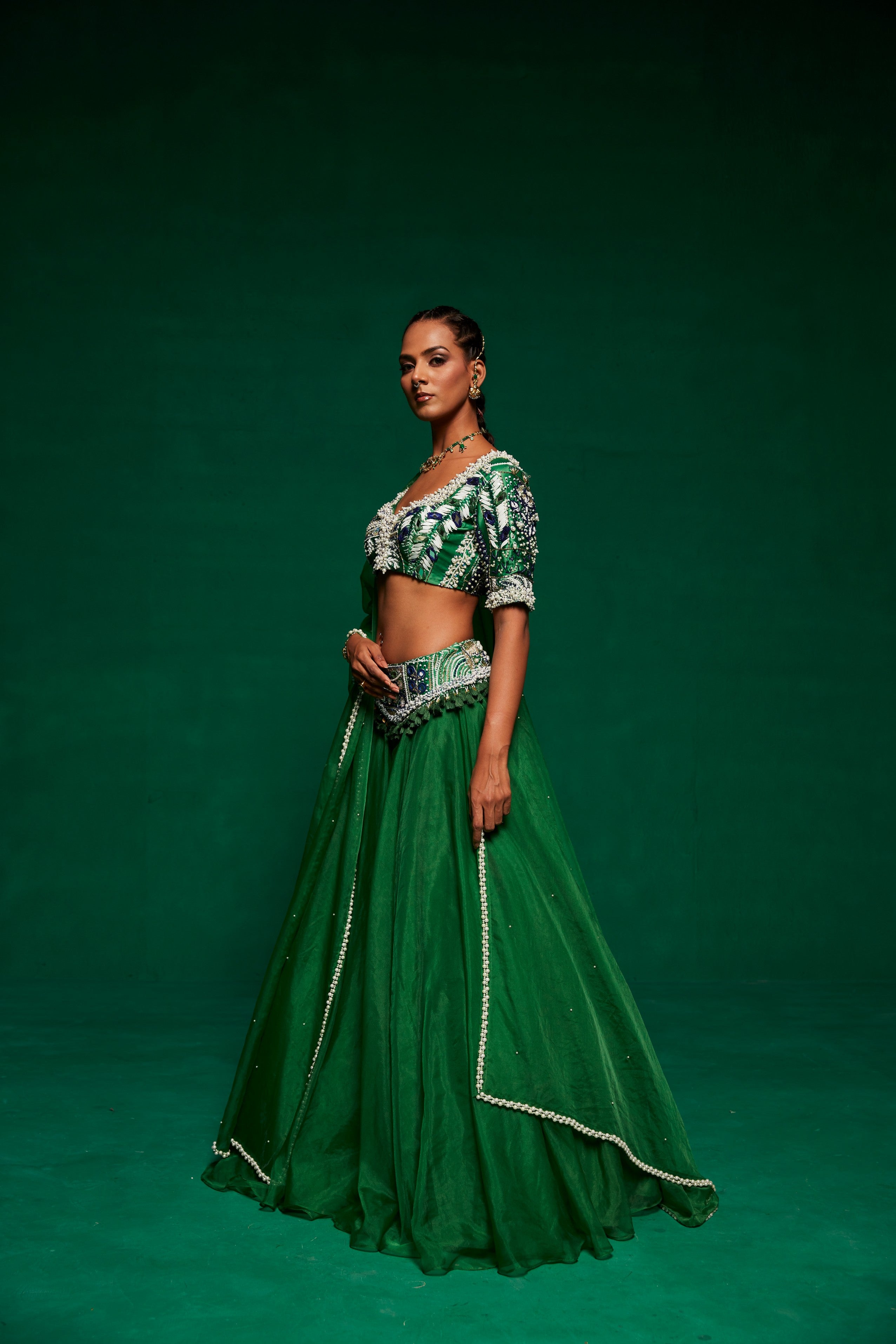 Green embellished lehenga