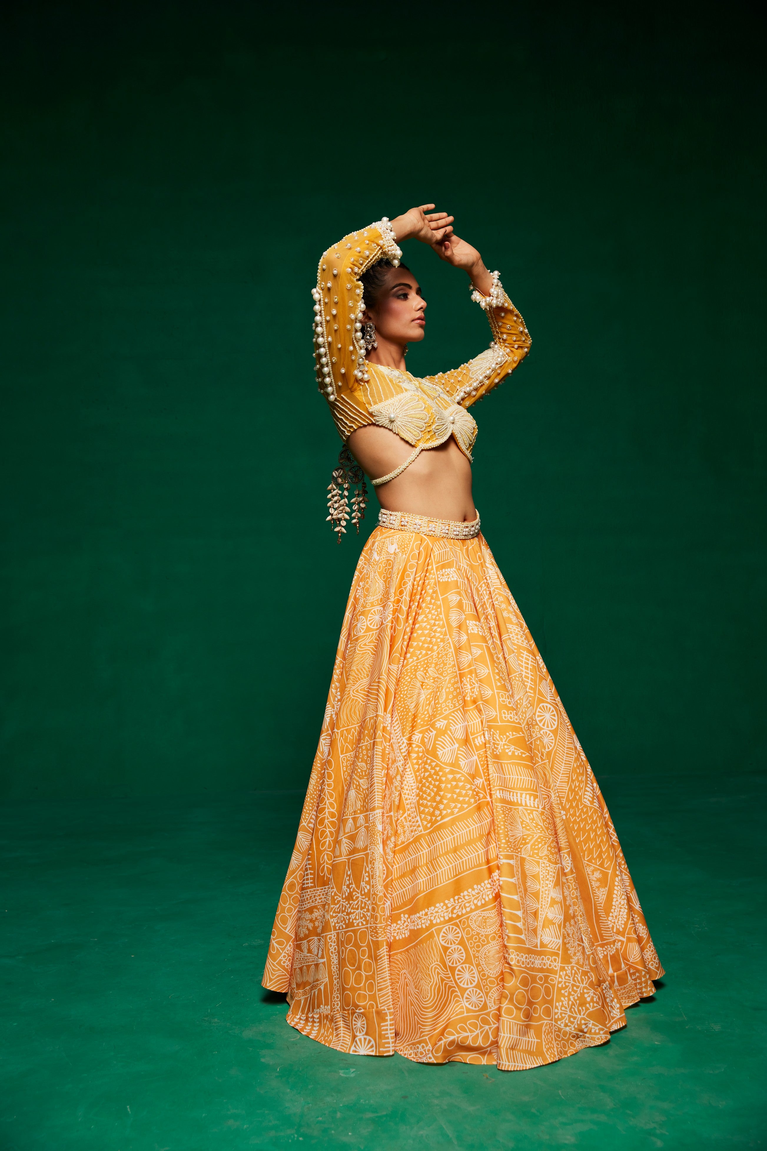 Yellow printed lehenga set