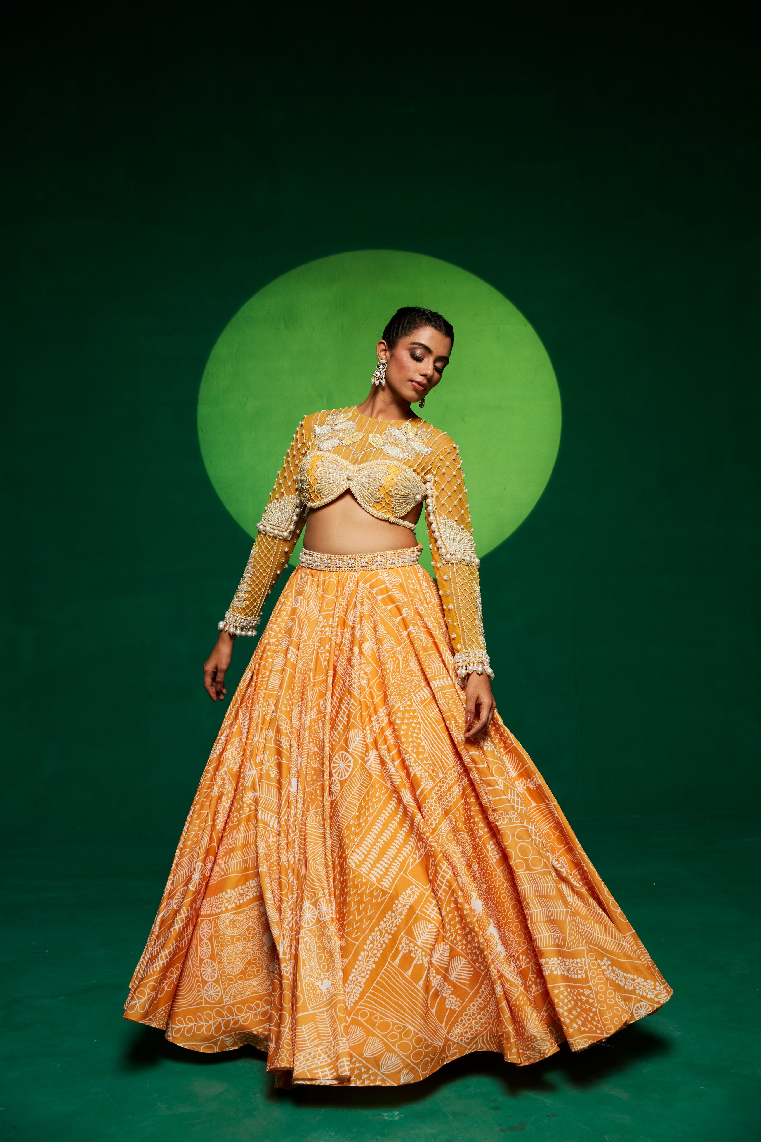 Yellow printed lehenga set