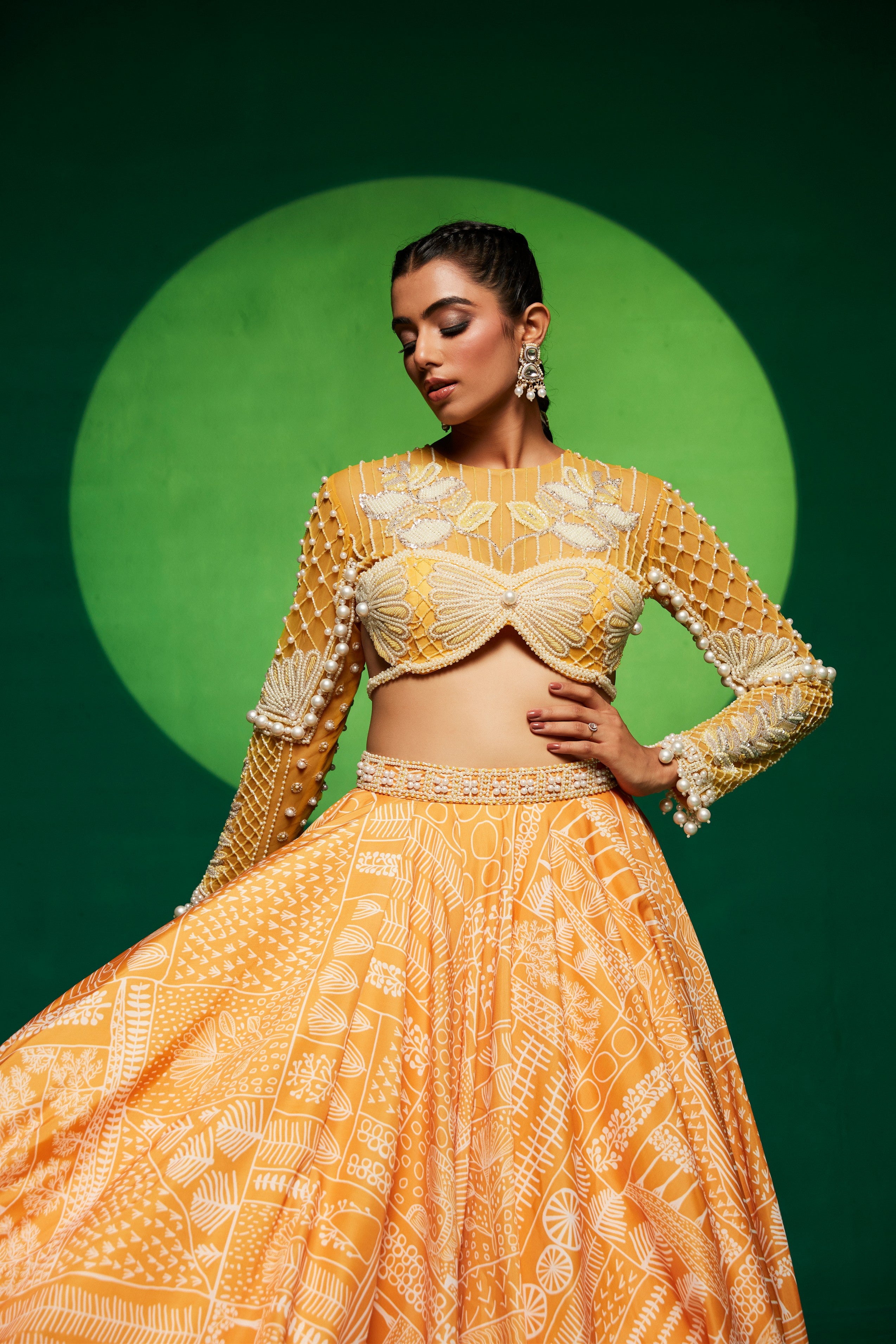 Yellow printed lehenga set