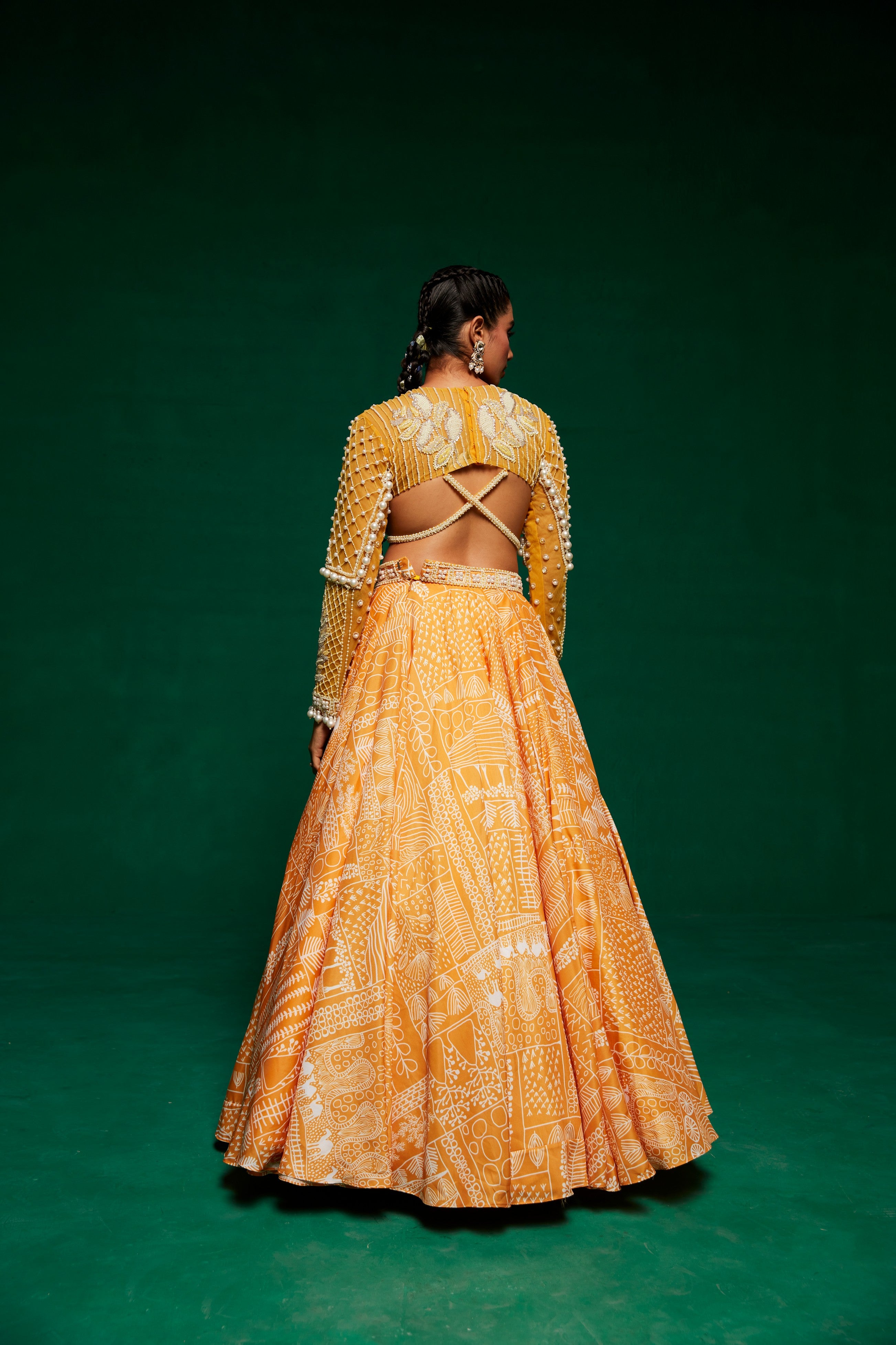 Yellow printed lehenga set