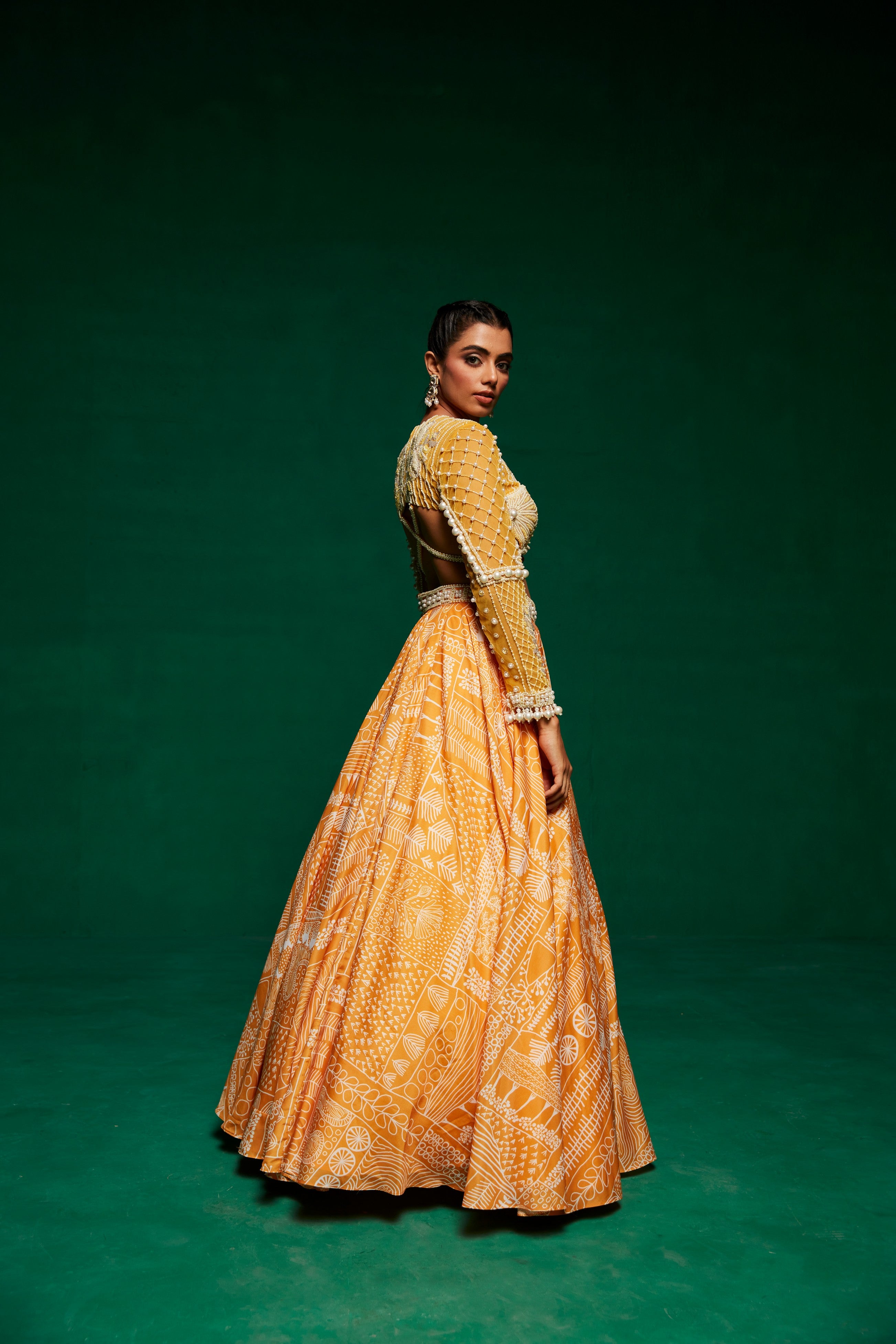 Yellow printed lehenga set