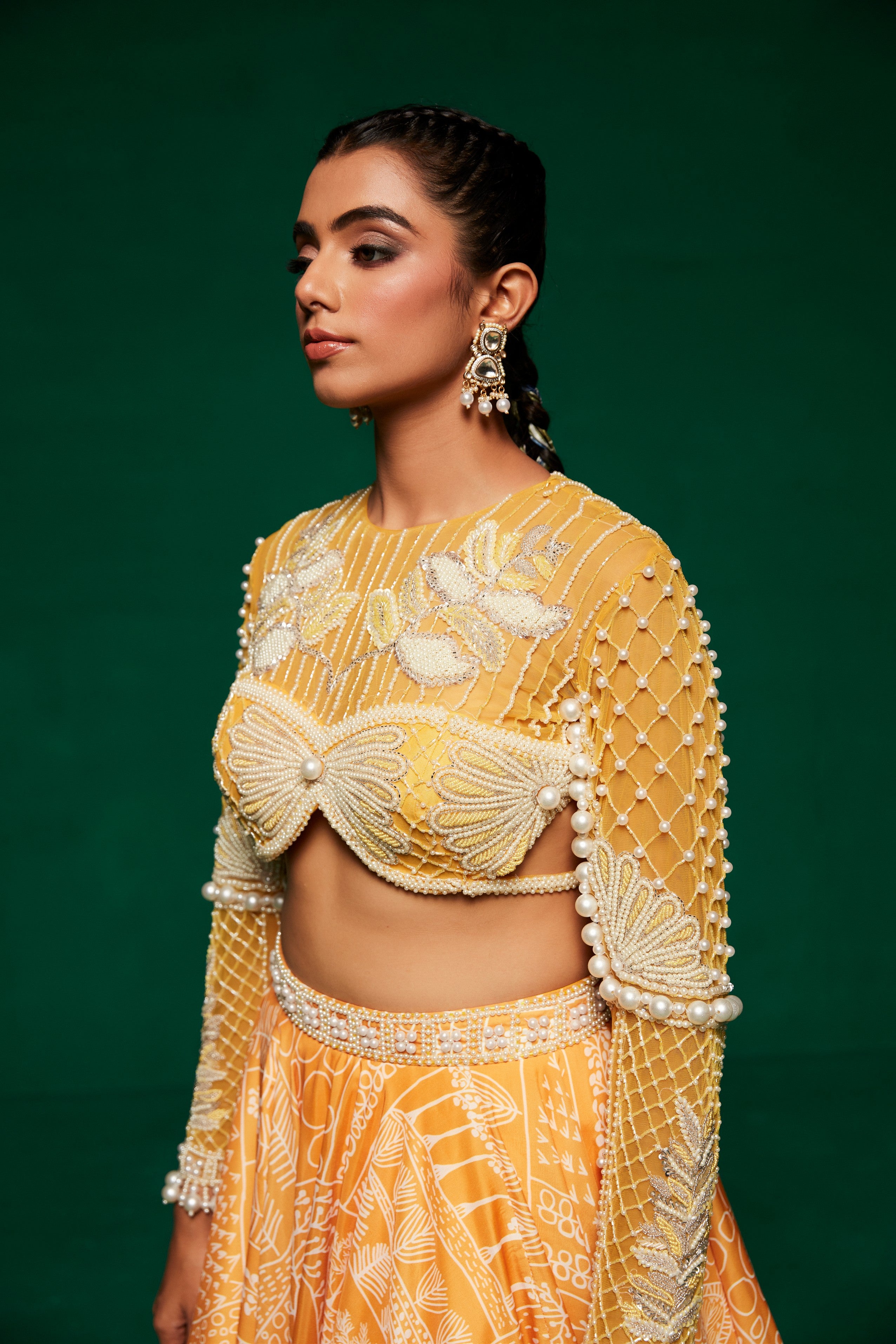 Yellow printed lehenga set