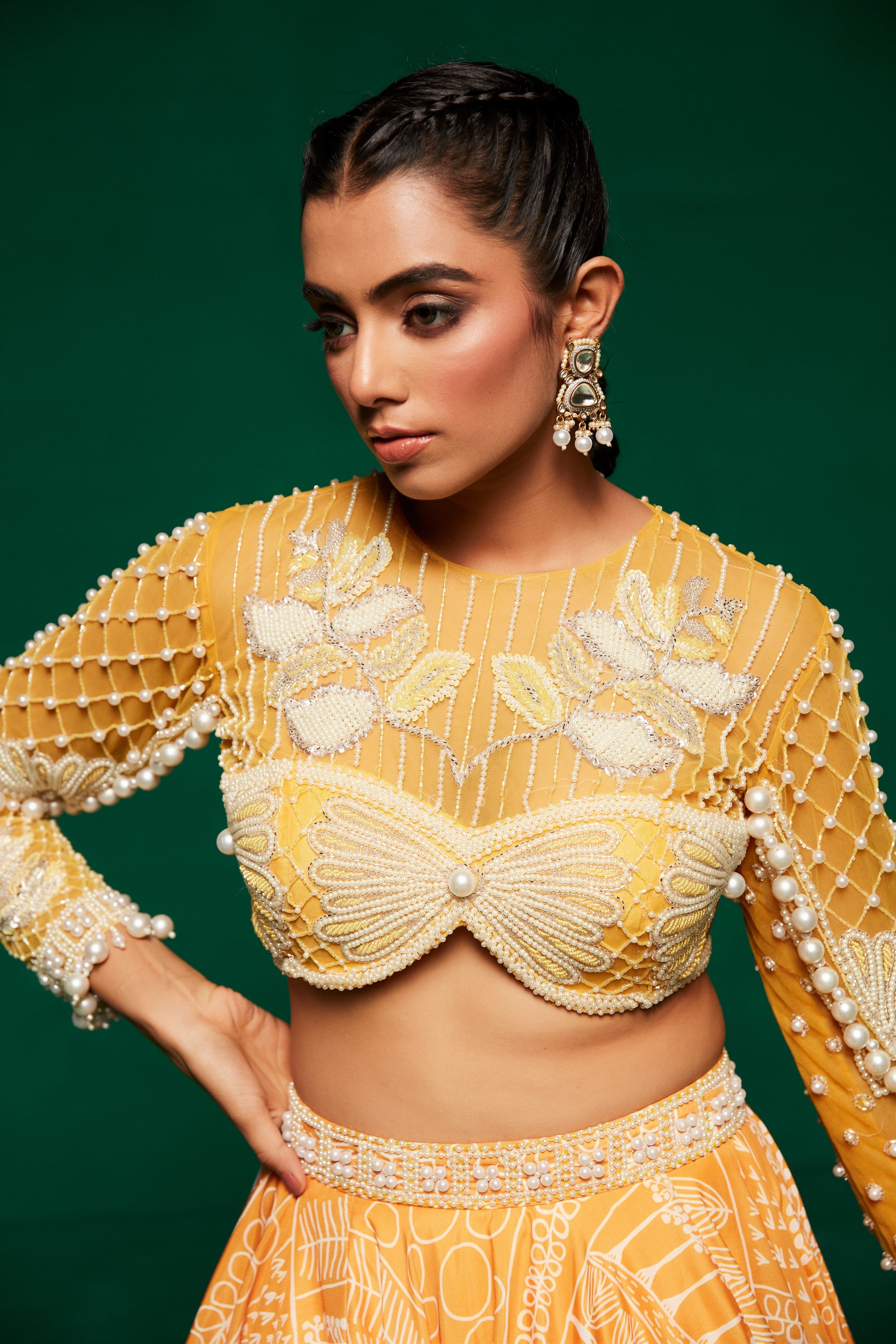 Yellow printed lehenga set
