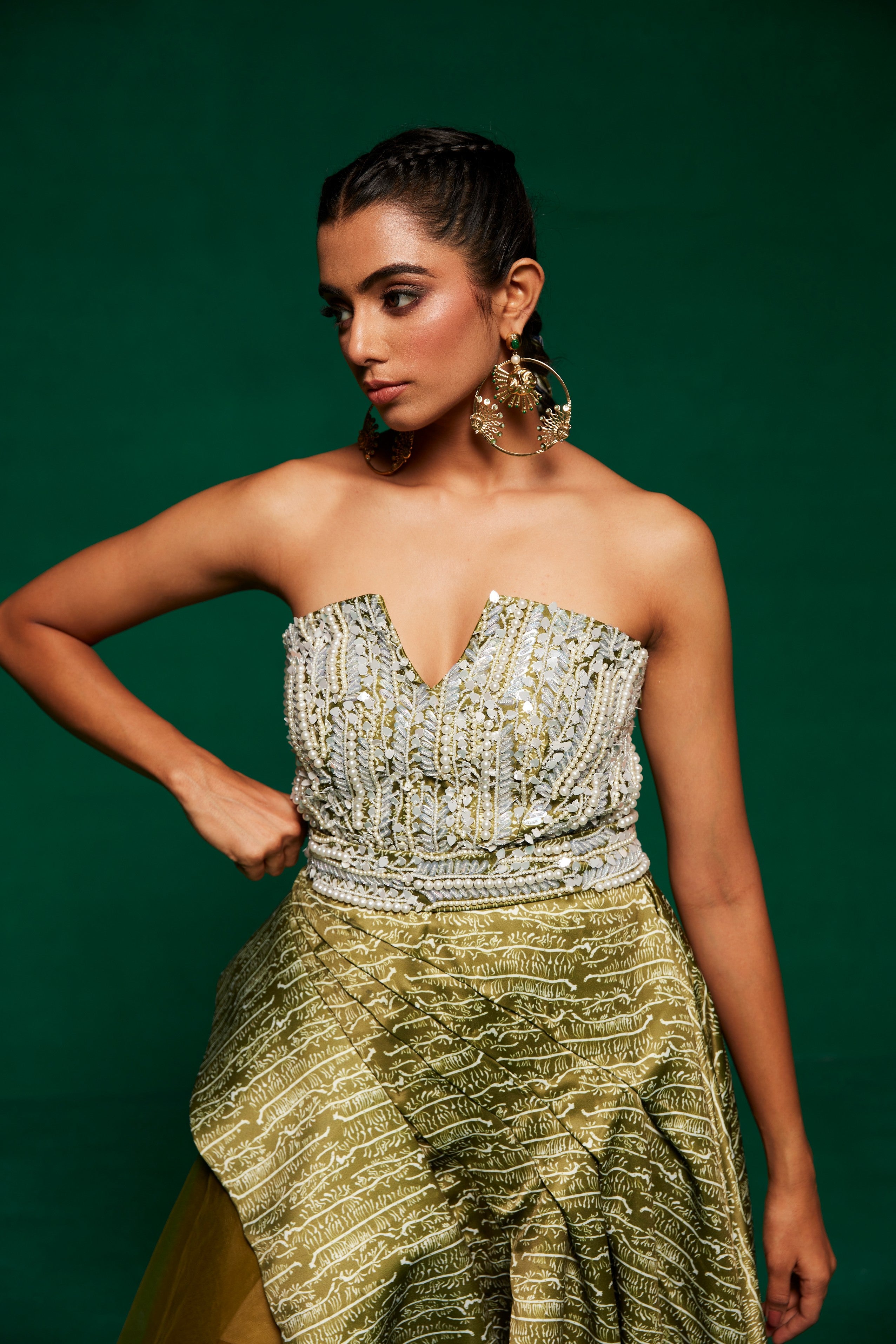 Olive green Gown & belt