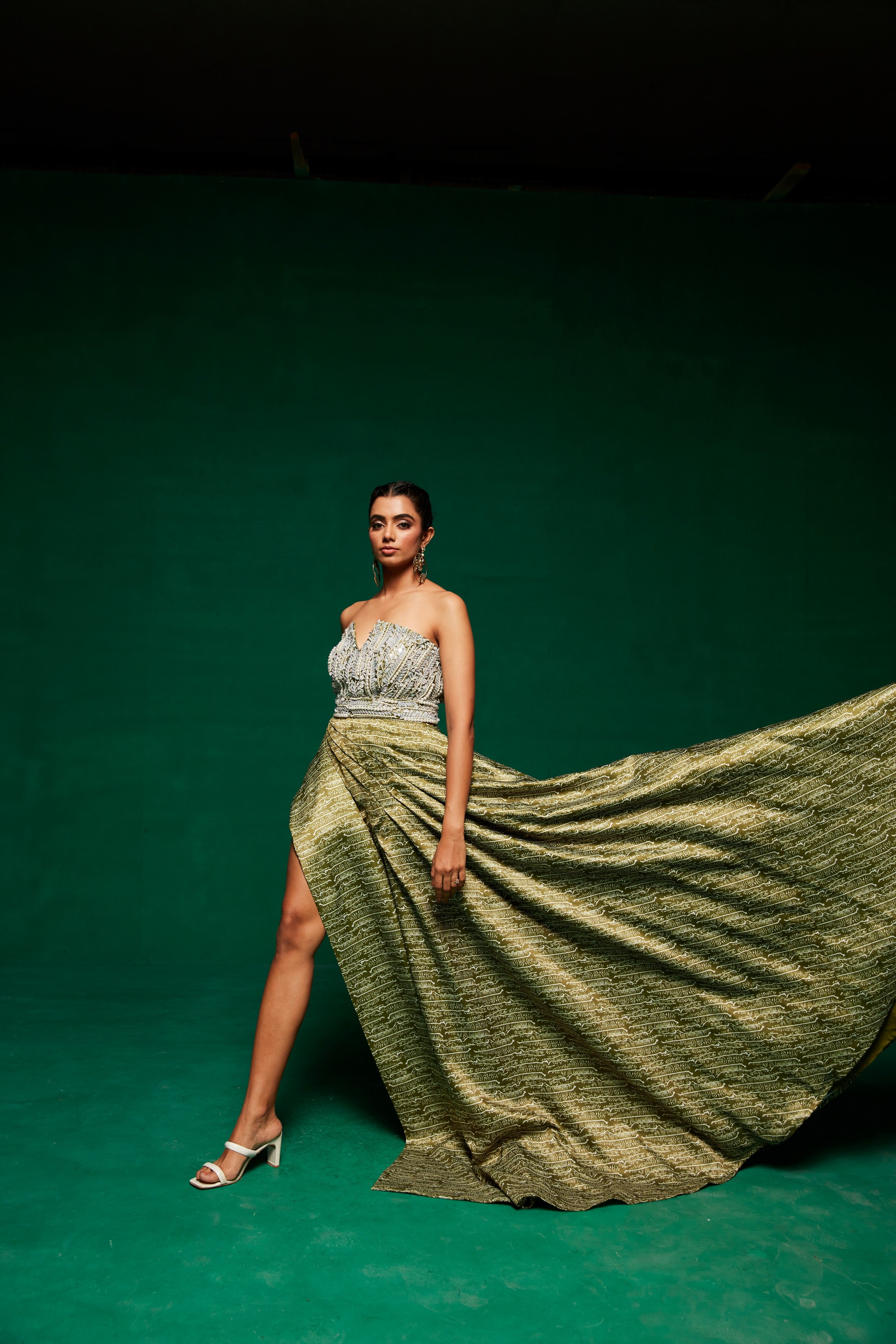 Olive green Gown & belt