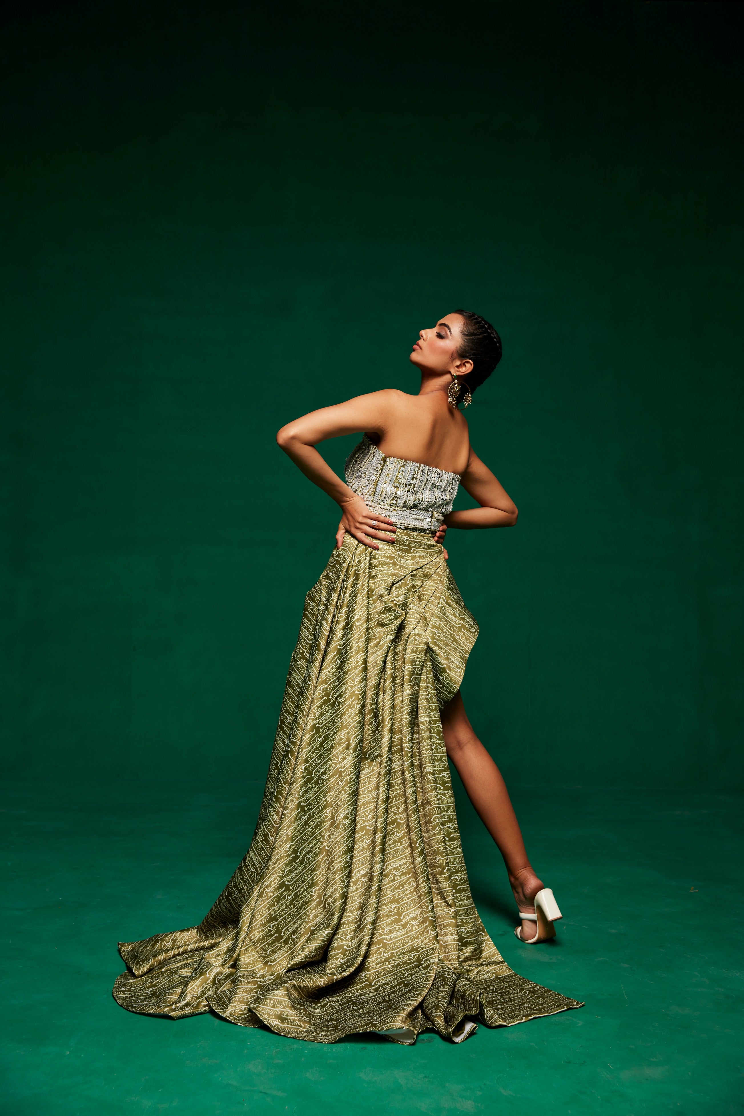 Olive green Gown & belt