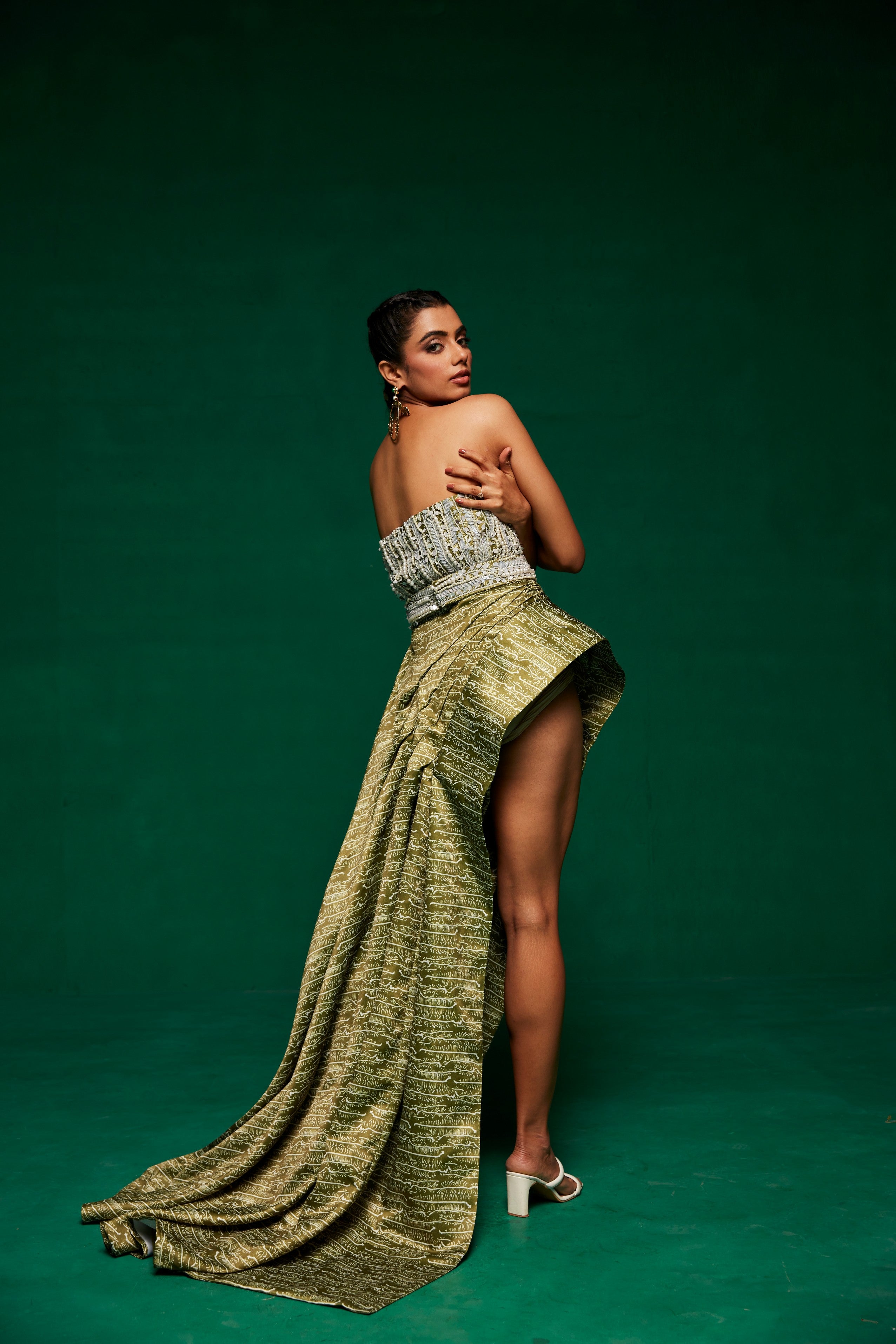 Olive green Gown & belt