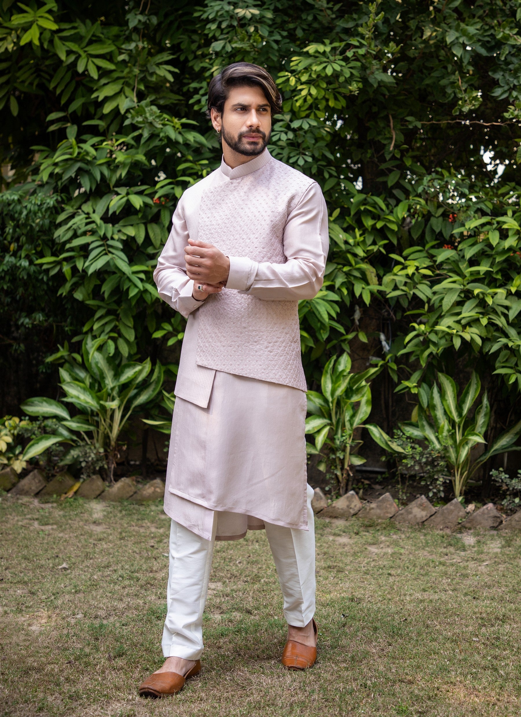 Lilac side cut high-low jacket with kurta set