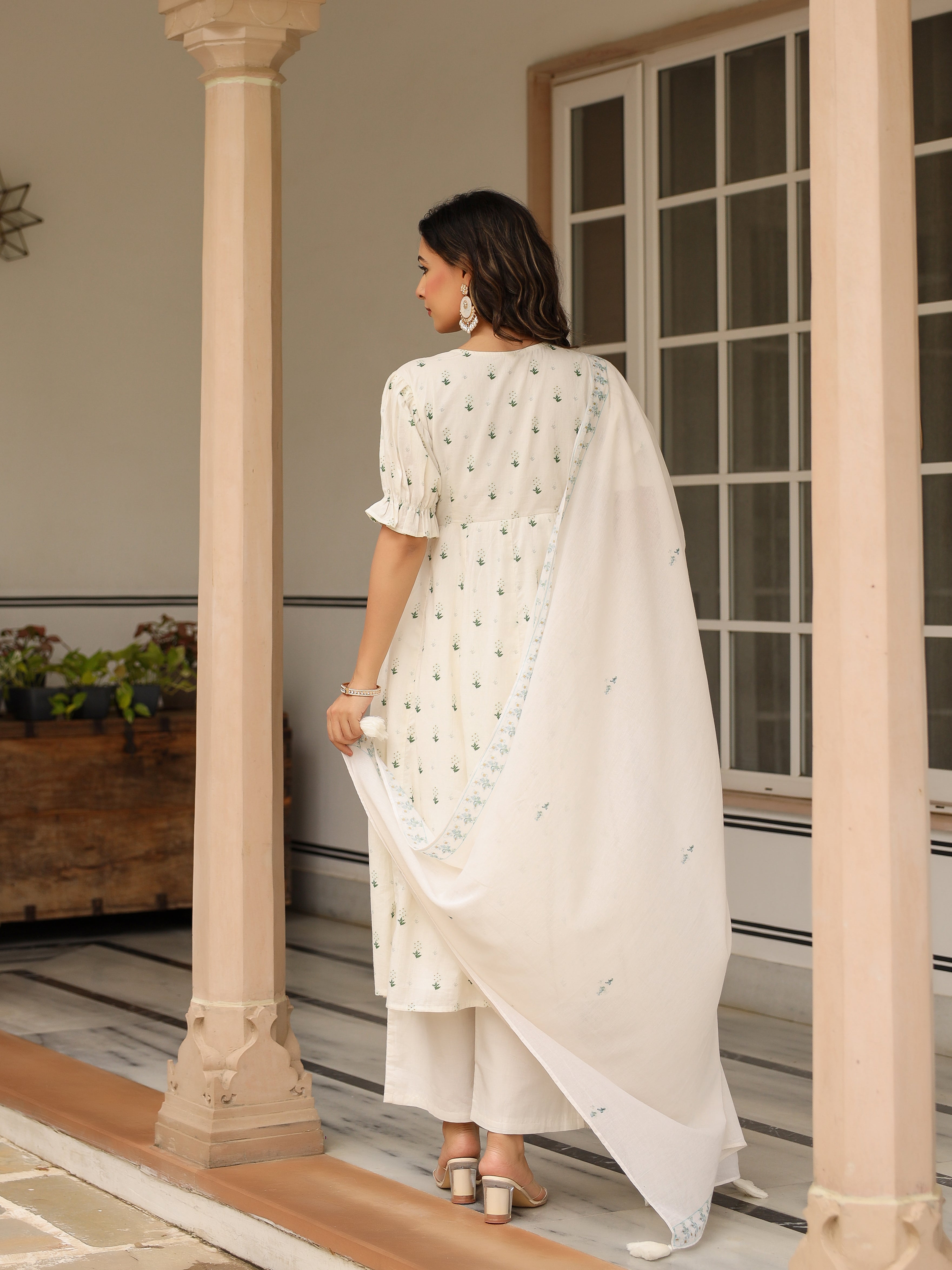 Handpainted cotton suit set with plazzo and dupatta