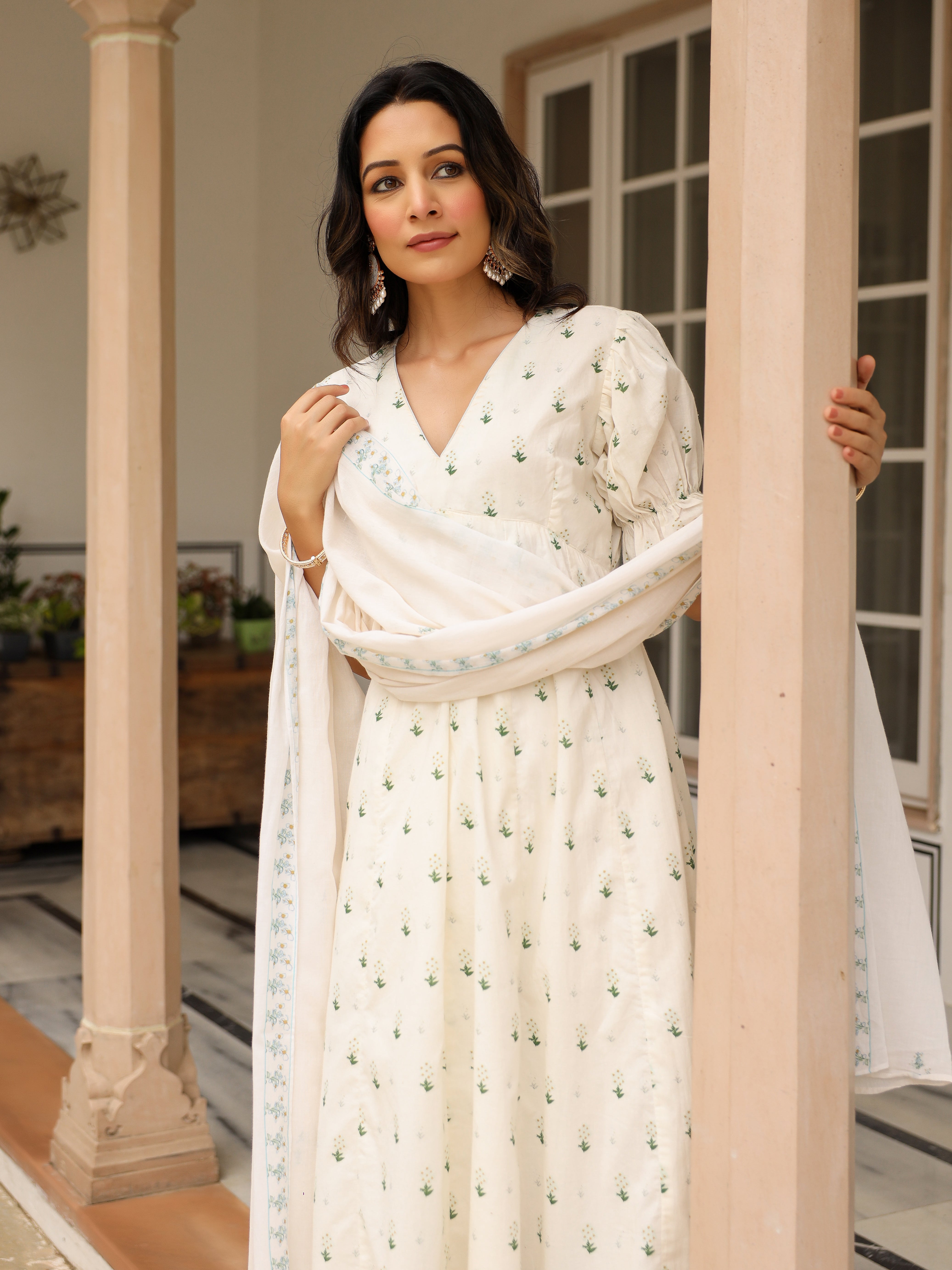 Handpainted cotton suit set with plazzo and dupatta