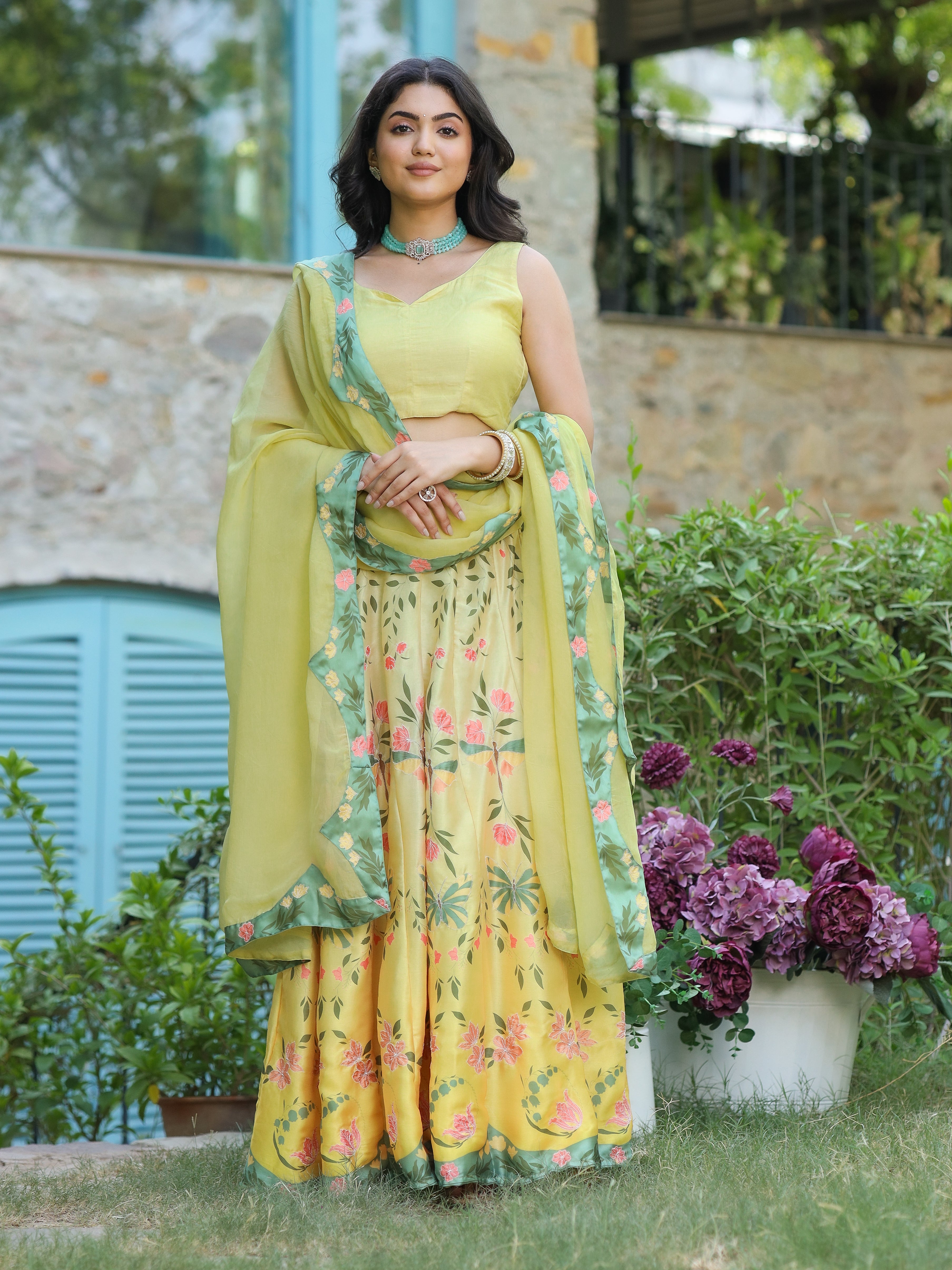 DIGITALLY PRINTED COTTON LEHENGA WITH BLOUSE AND DUPATTA