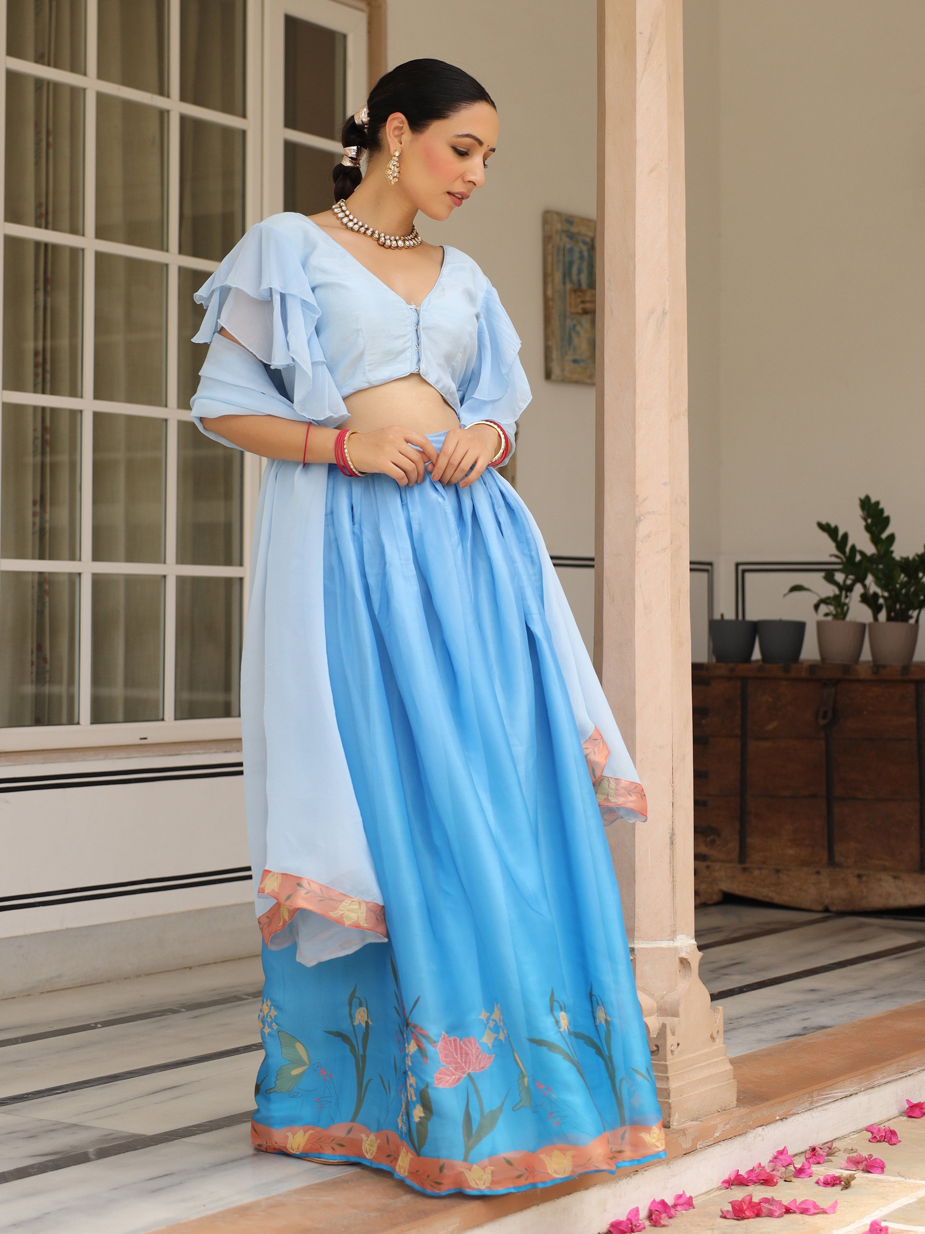 DIGITALLY PRINTED COTTON LEHENGA WITH BLOUSE AND DUPATTA
