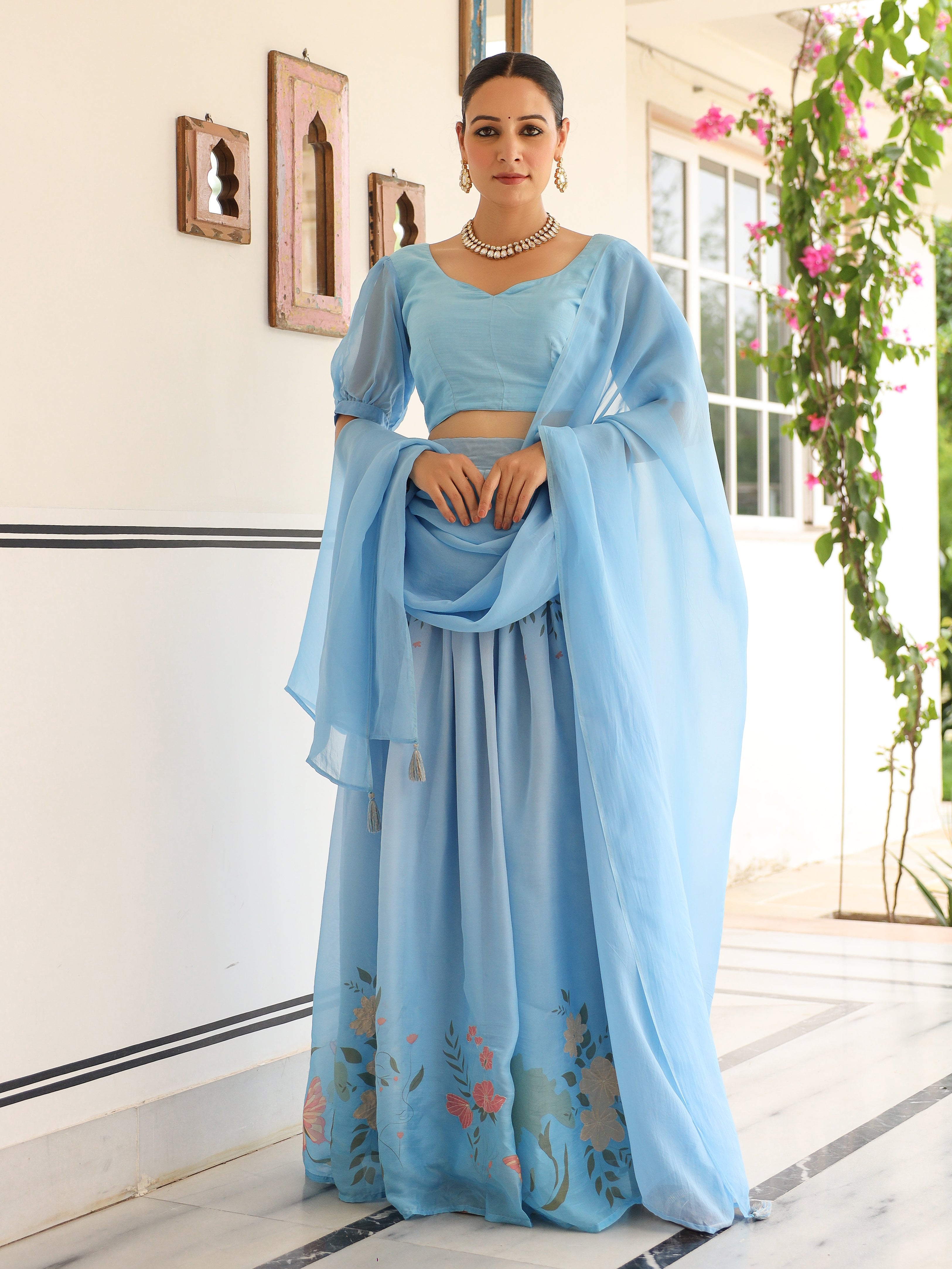 DIGITALLY PRINTED COTTON LEHENGA WITH BLOUSE AND DUPATTA