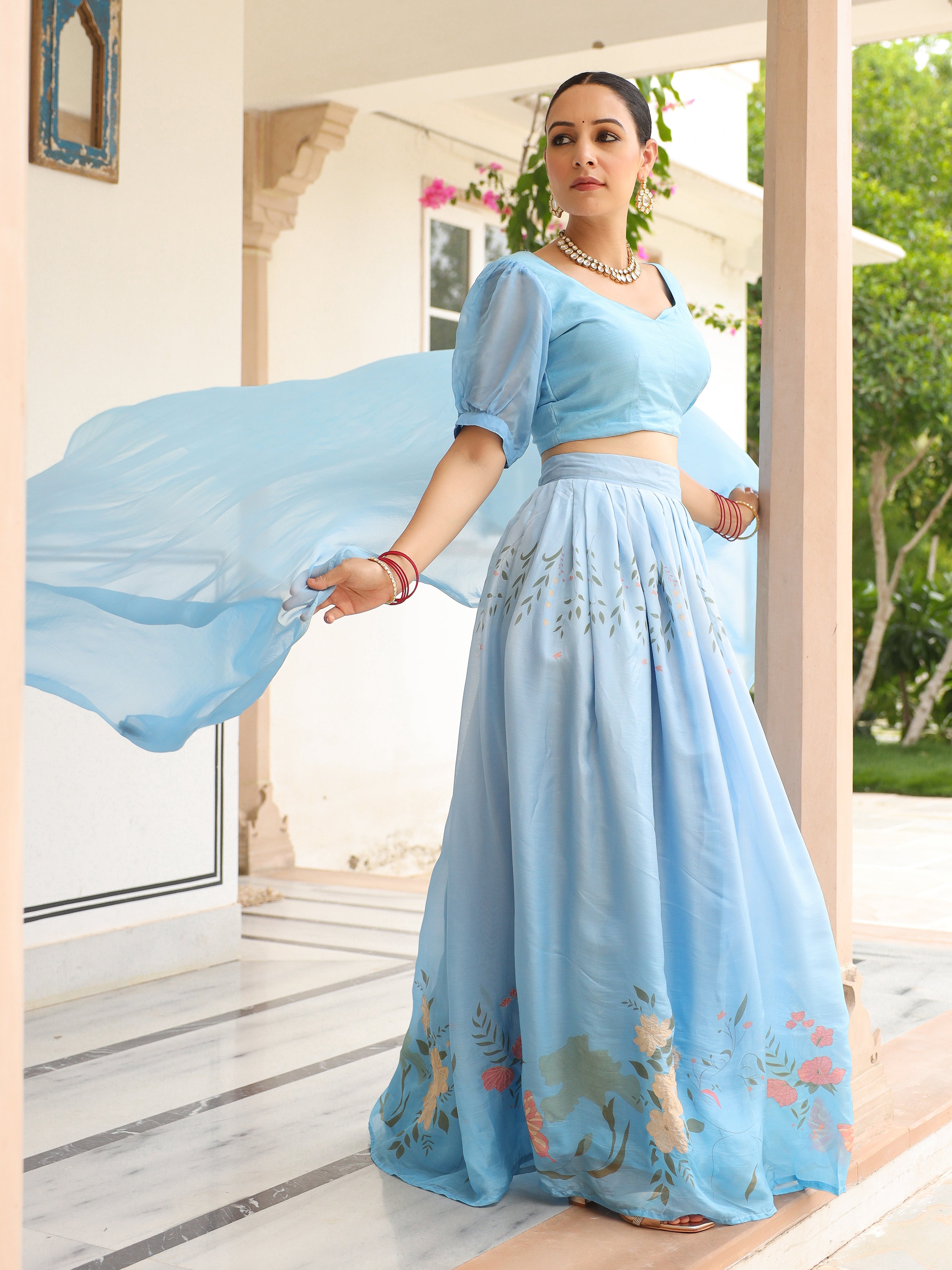 DIGITALLY PRINTED COTTON LEHENGA WITH BLOUSE AND DUPATTA